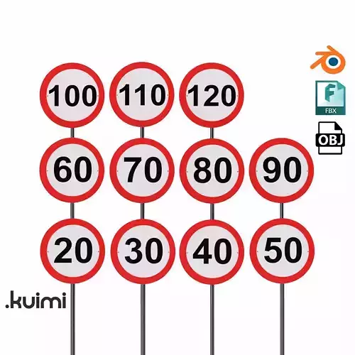 Road Sign - Speed Limit Pack - Universal 004 Low-poly 3D model
