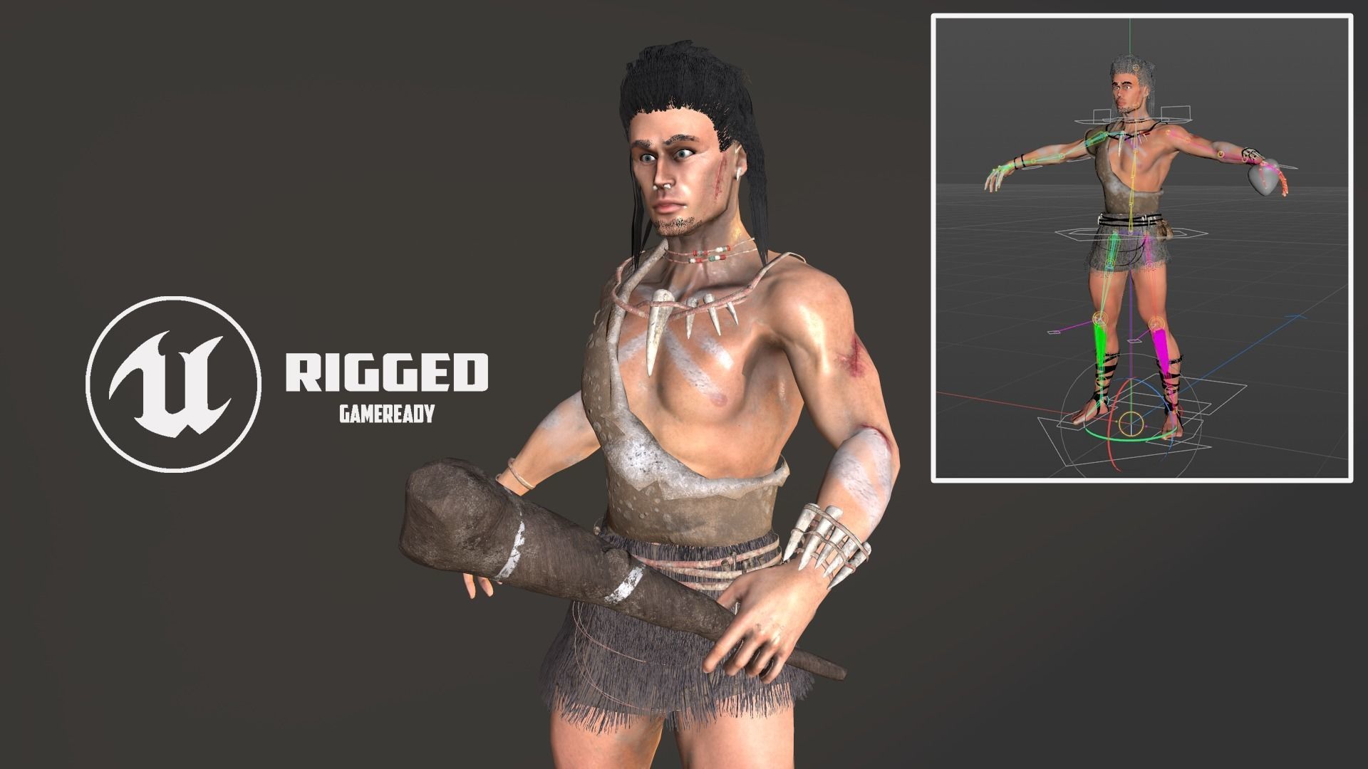 Primitive man Low-poly 3D model