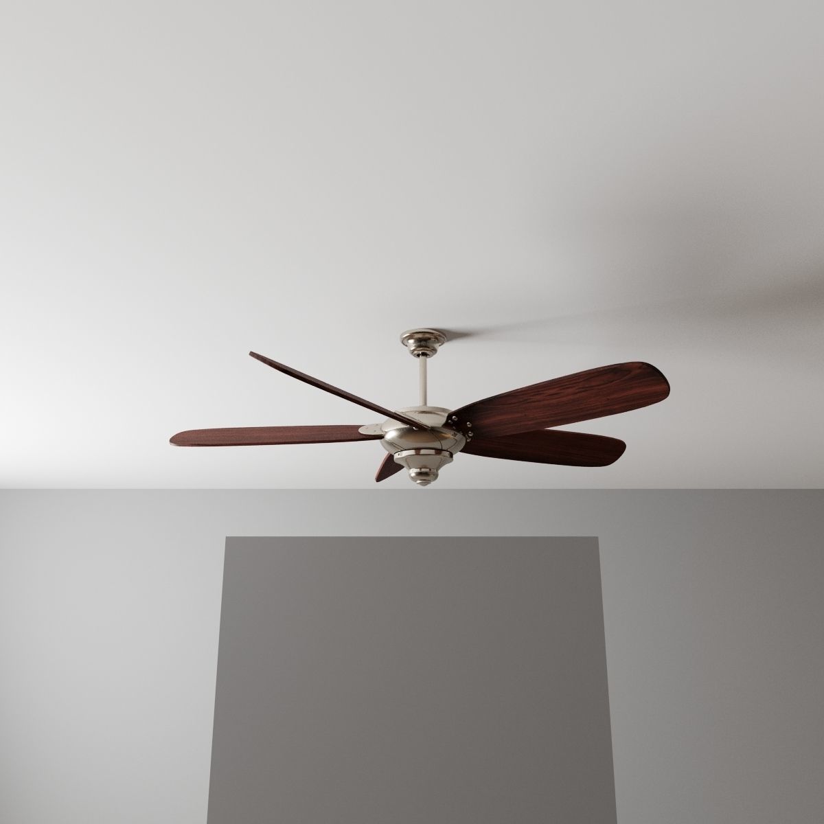 Ceiling Fan in Brushed Nickel with Brown Blades 3D model_1