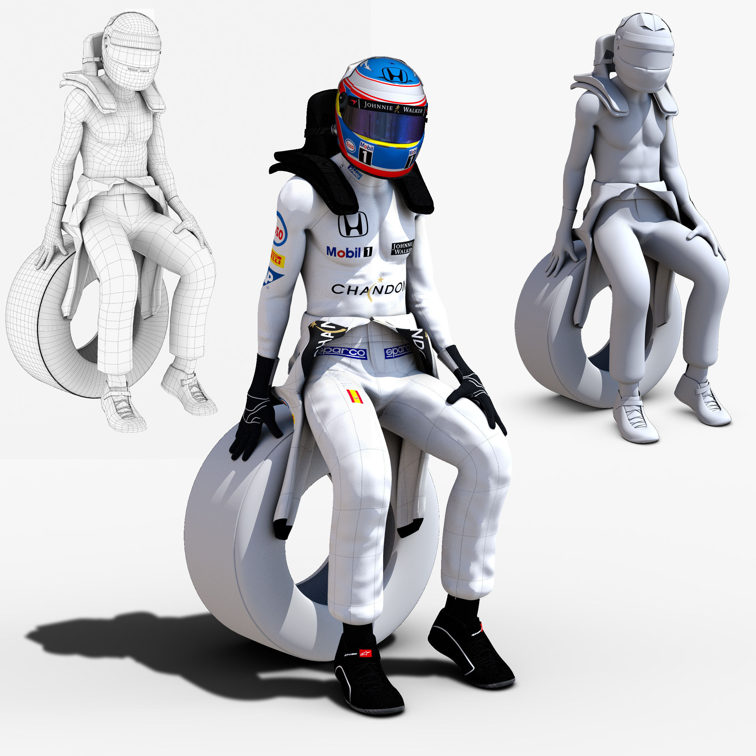 Fernando Alonso 2016 Low-poly 3D model_1