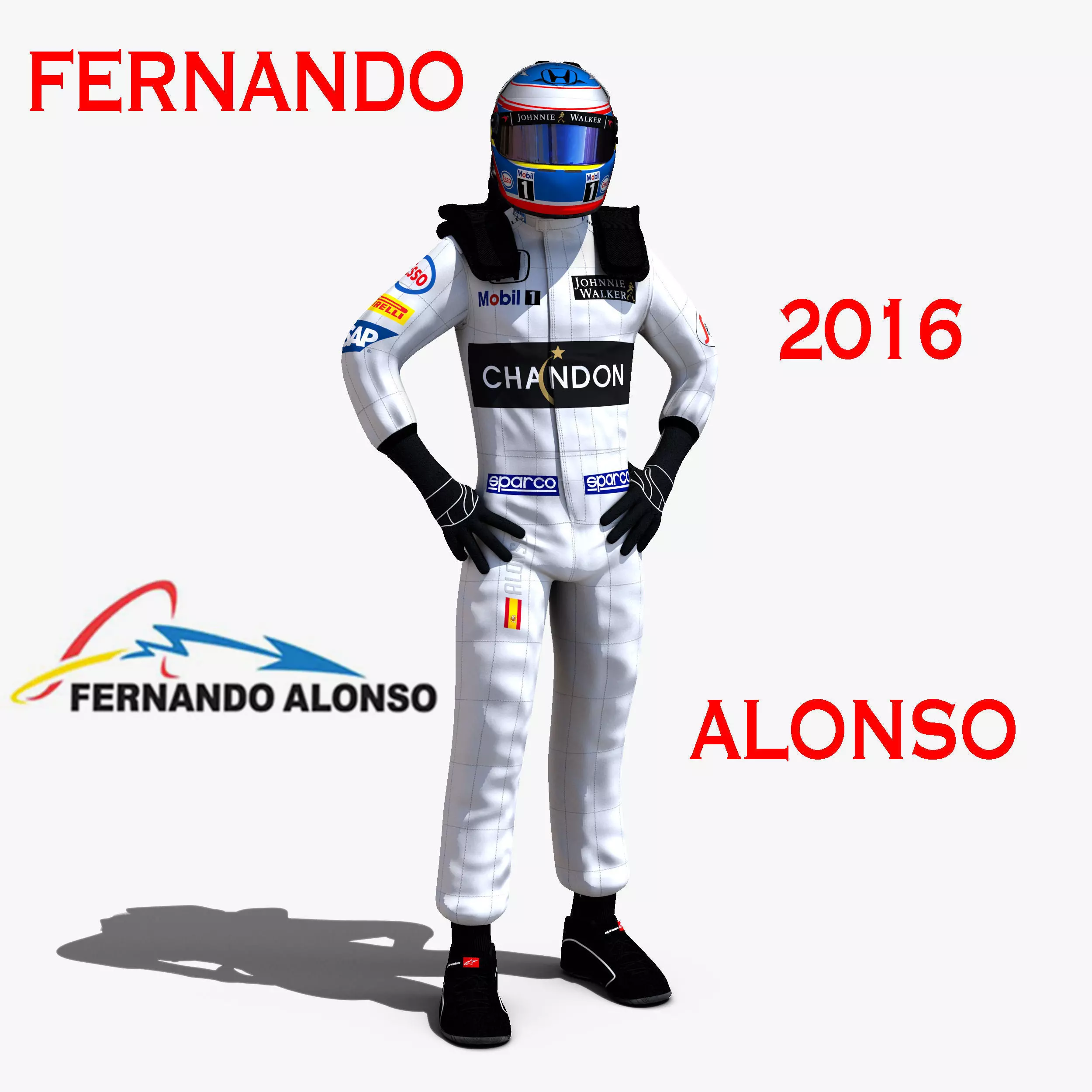Fernando Alonso 2016 Low-poly 3D model_0