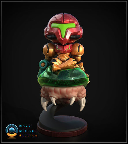 Chibi Samus Riding a Metroid Larva 3D print model