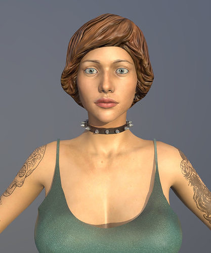 Shooter woman with tattoos and jeans Low-poly 3D model
