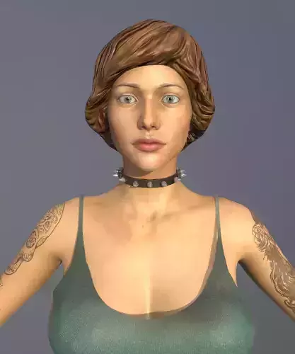 Shooter woman with tattoos and jeans Low-poly 3D model