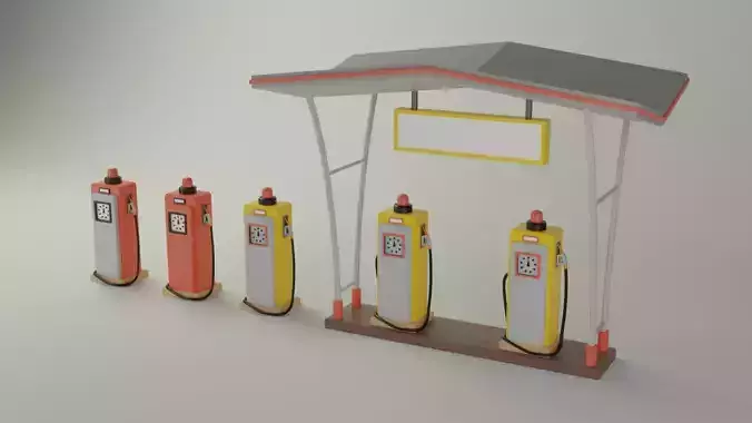 Petrol station Low-poly 3D model