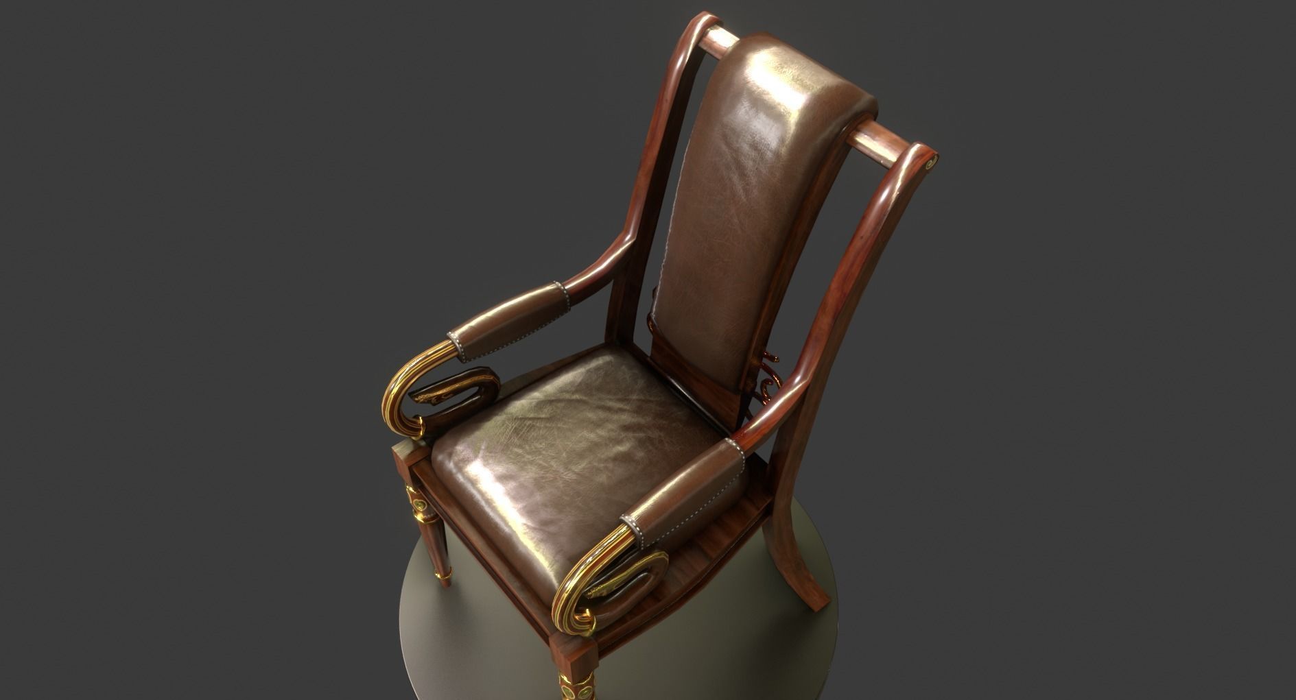 Vintage Wooden Chair Low-poly 3D model_4