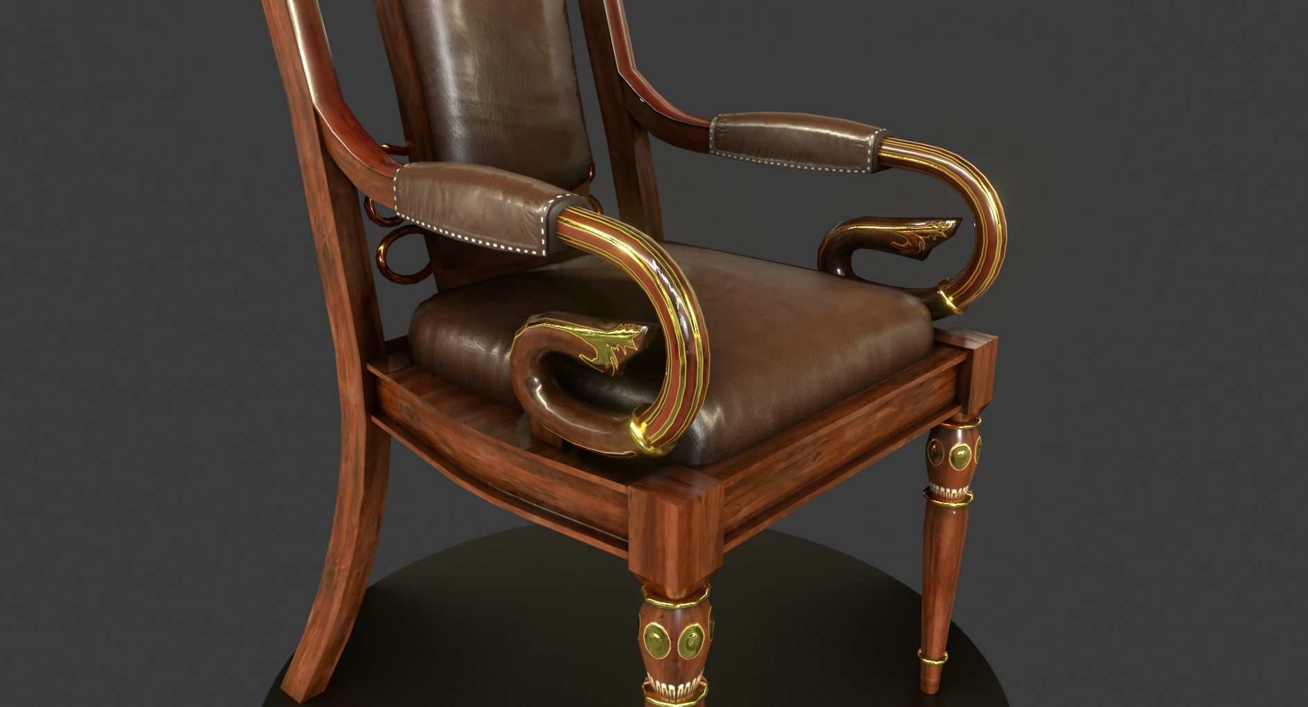 Vintage Wooden Chair Low-poly 3D model_2