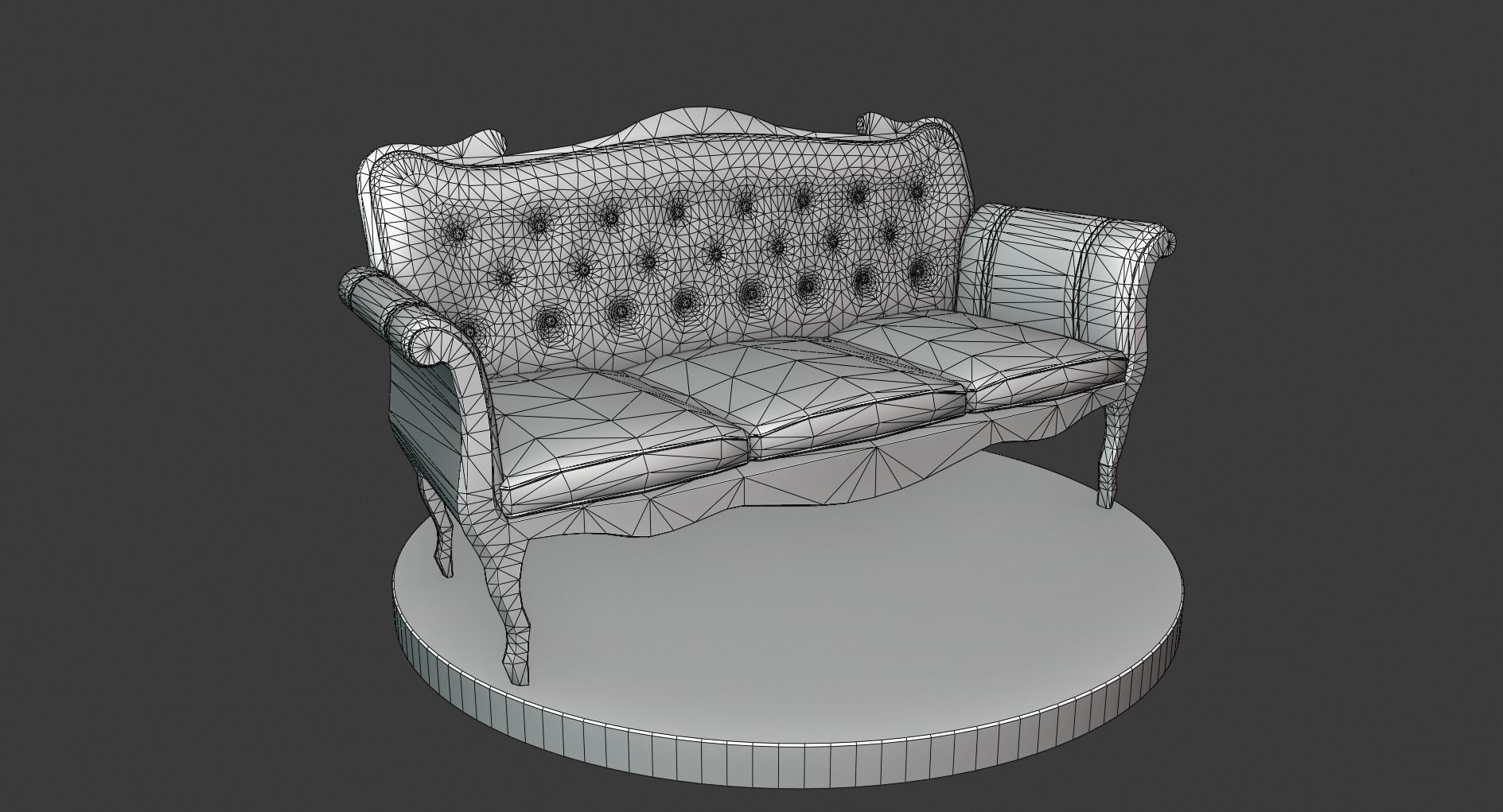 Vintage Wooden Sofa Low-poly 3D model_1