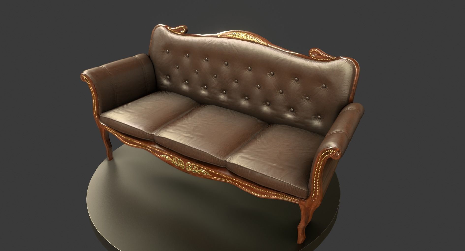 Vintage Wooden Sofa Low-poly 3D model_4