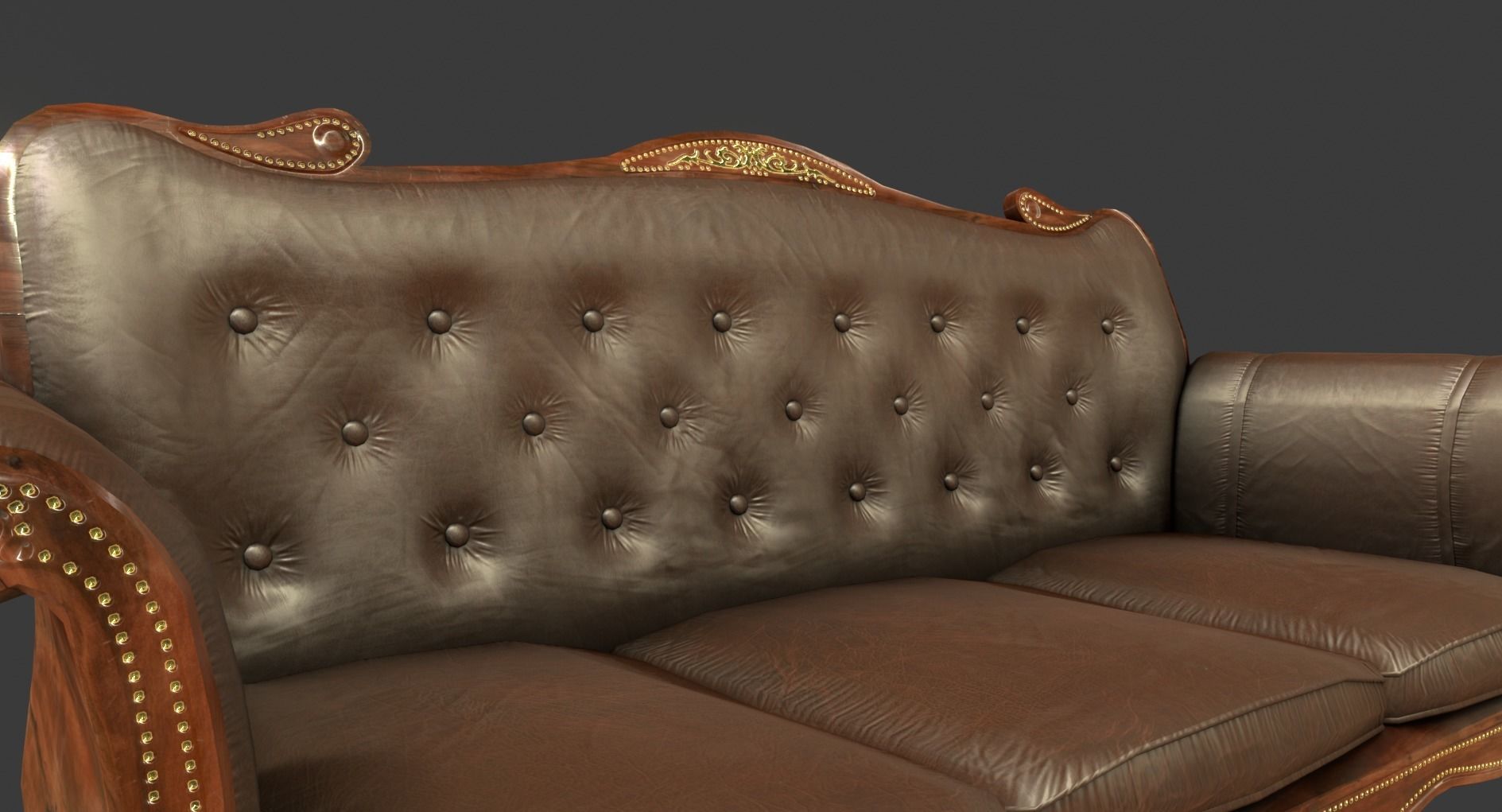 Vintage Wooden Sofa Low-poly 3D model_8