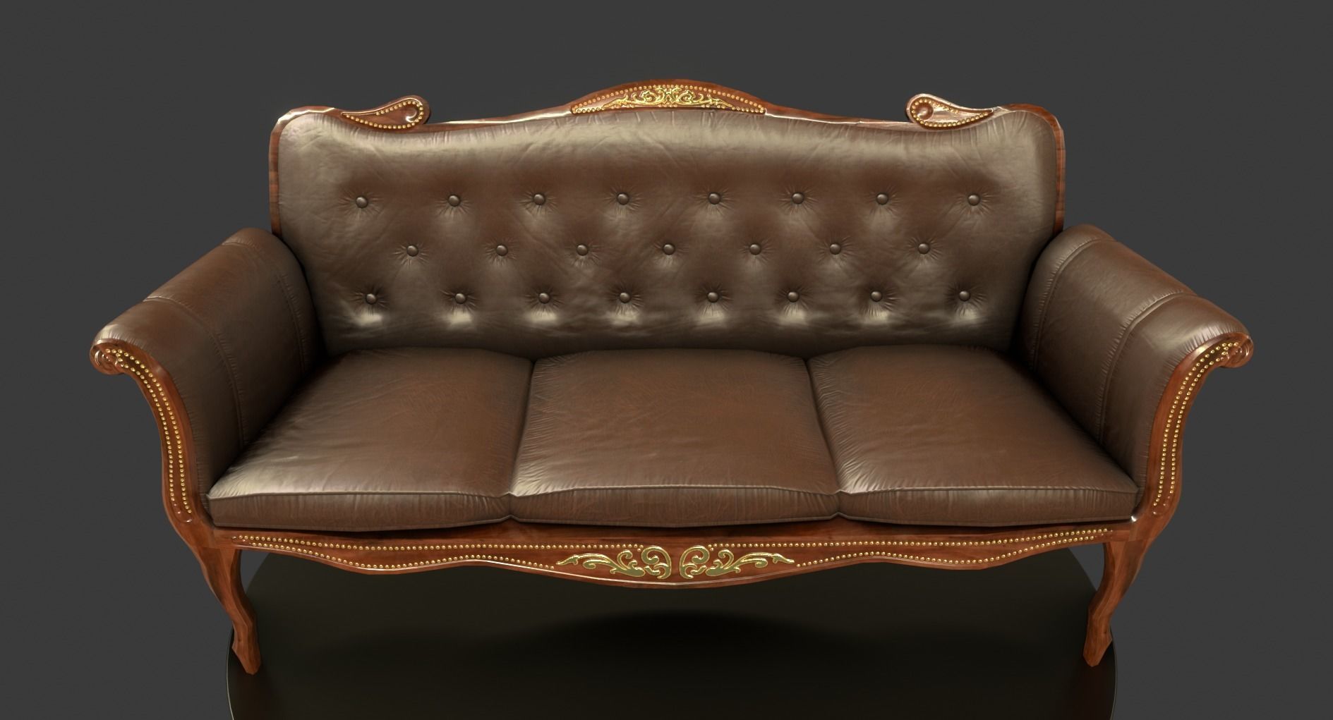 Vintage Wooden Sofa Low-poly 3D model_2