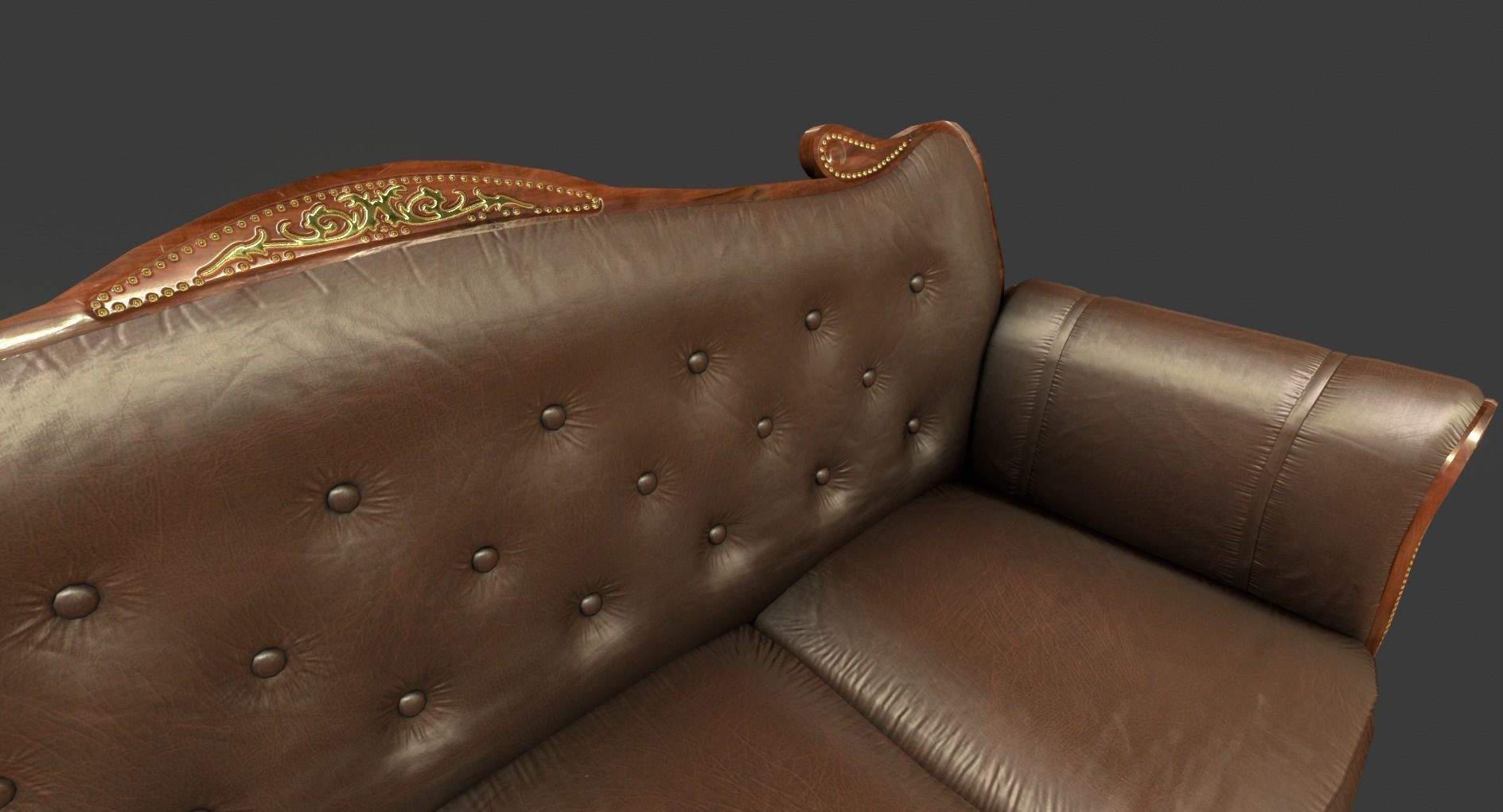 Vintage Wooden Sofa Low-poly 3D model_12