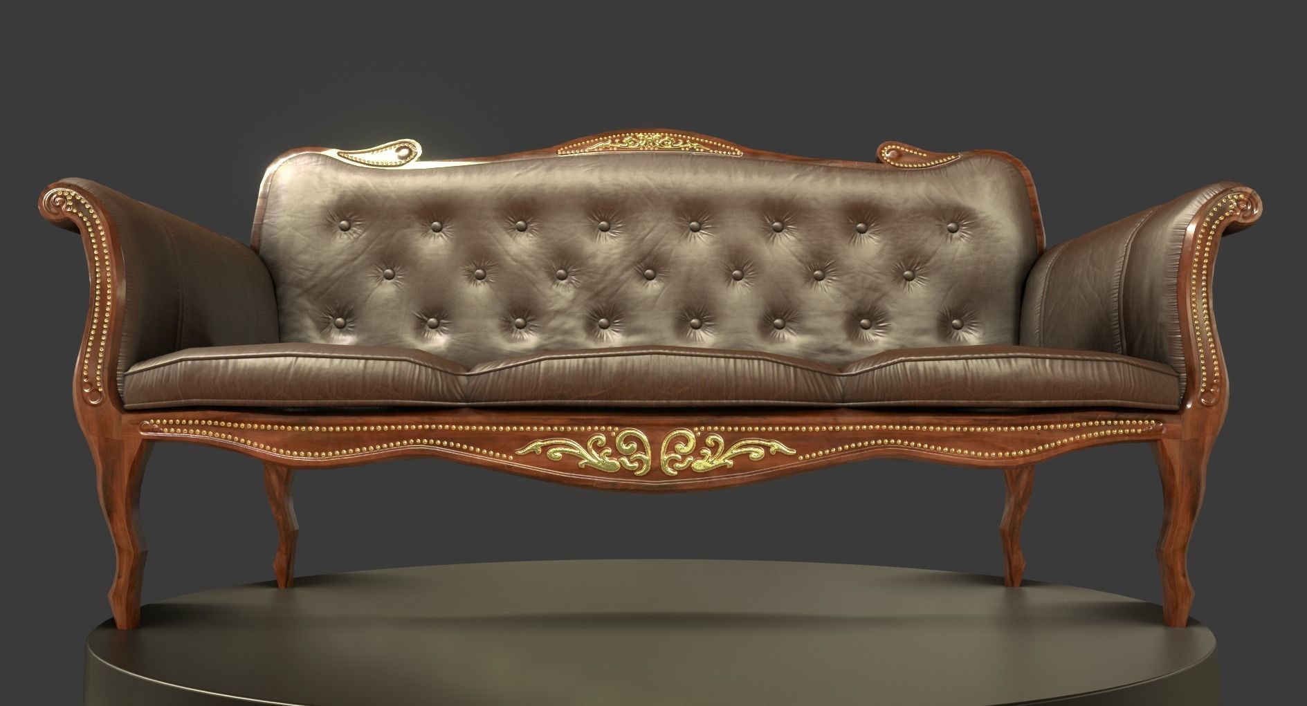 Vintage Wooden Sofa Low-poly 3D model_10