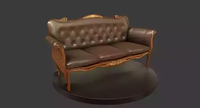 Vintage Wooden Sofa Low-poly 3D model