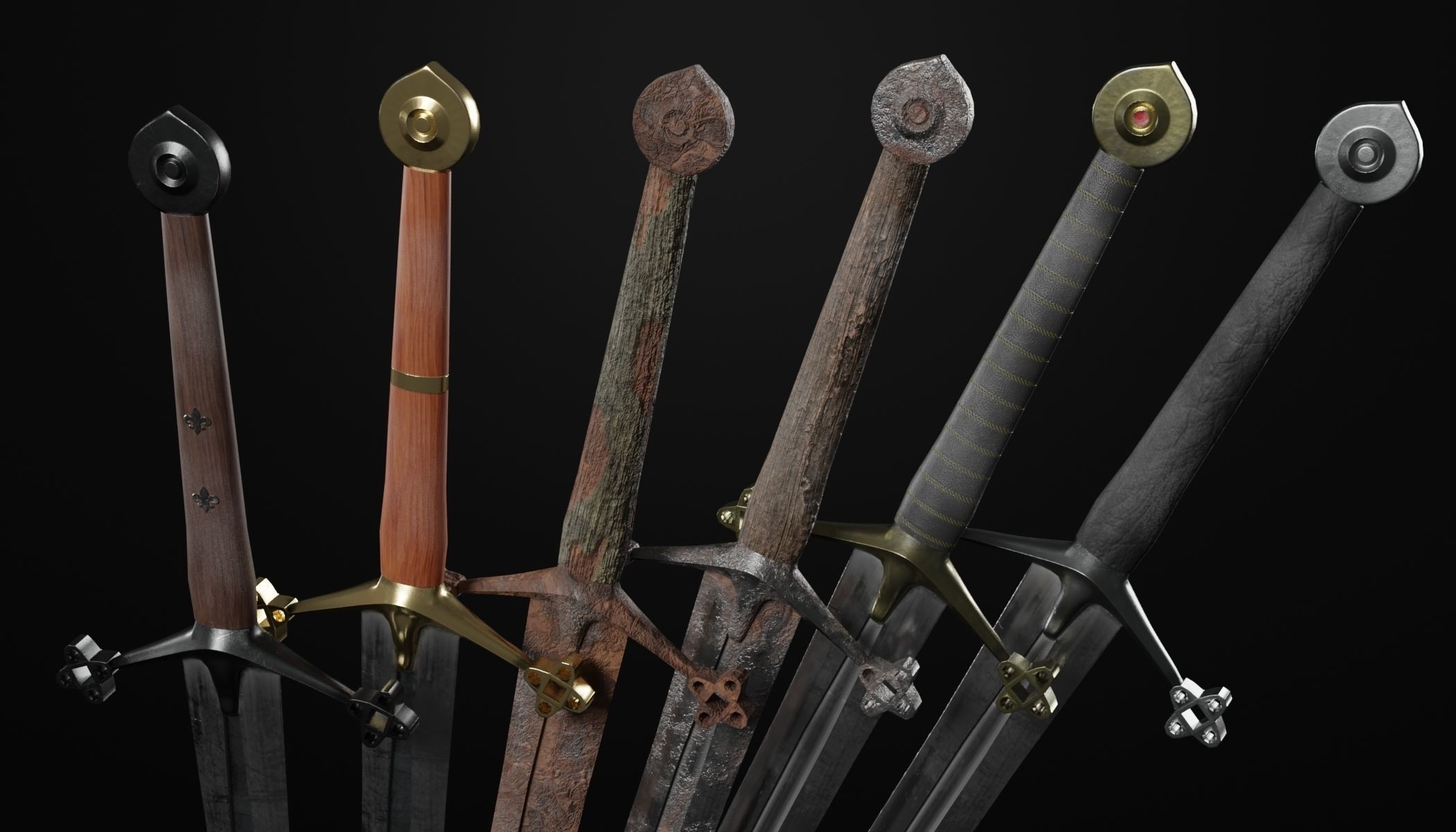 Claymore medieval sword with multiple texture variations Low-poly 3D model_1
