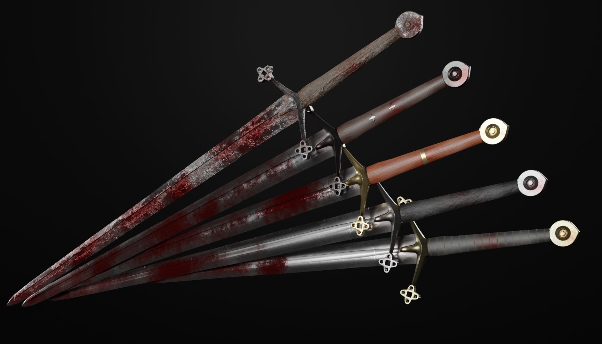 Claymore medieval sword with multiple texture variations Low-poly 3D model_2