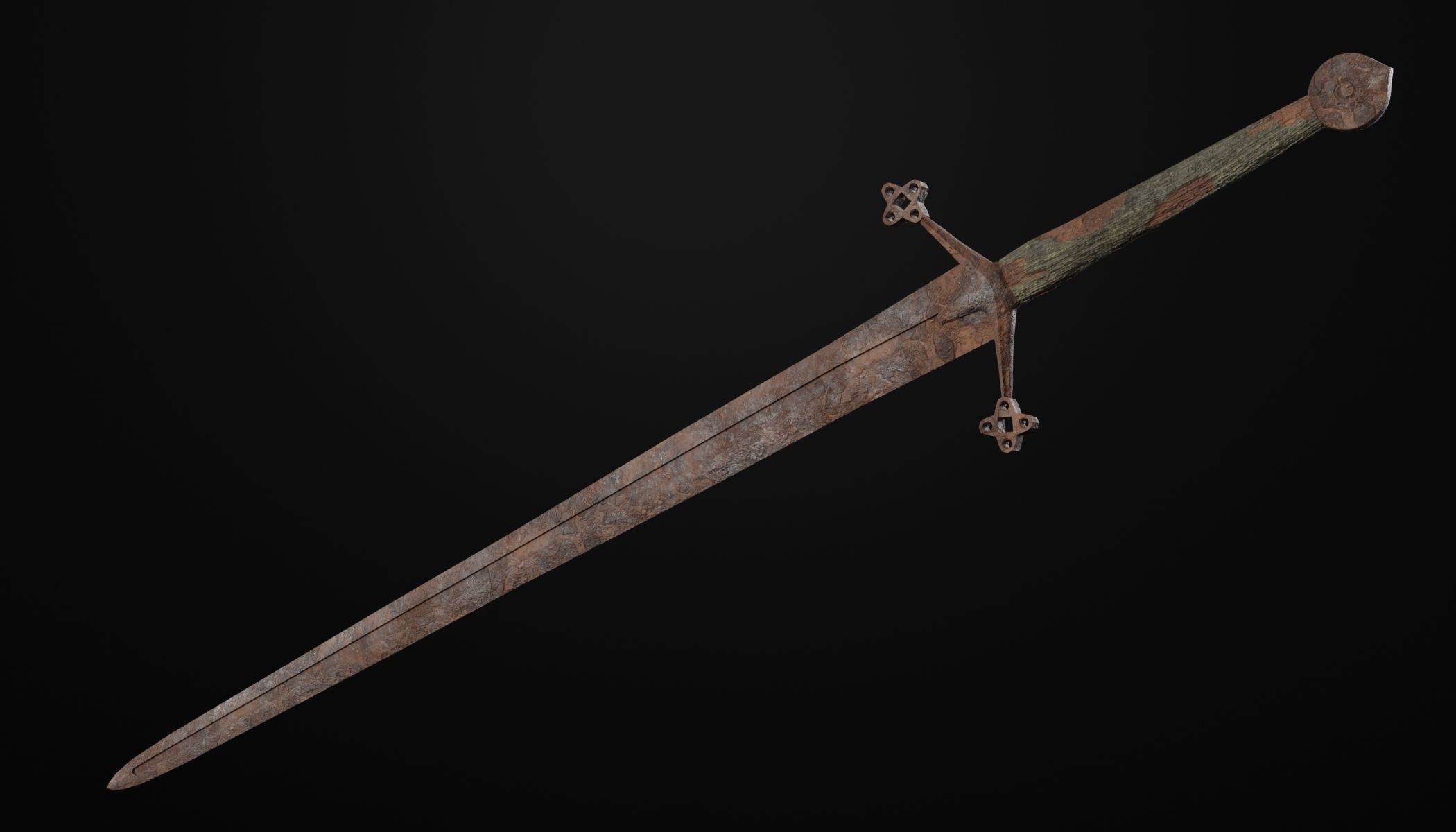 Claymore medieval sword with multiple texture variations Low-poly 3D model_3