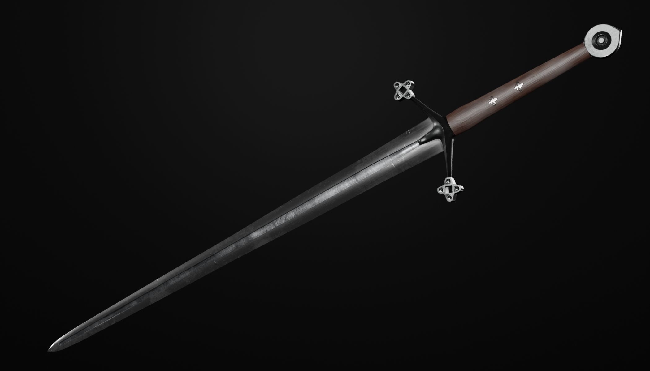 Claymore medieval sword with multiple texture variations Low-poly 3D model_8