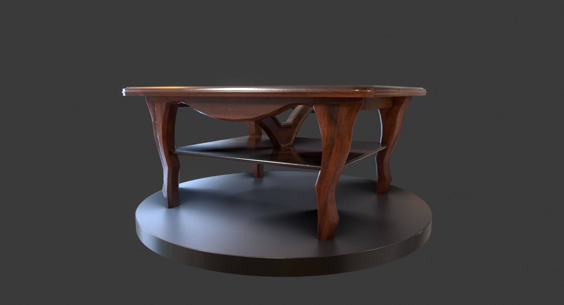 Vintage Wooden Coffee Table Low-poly 3D model_2