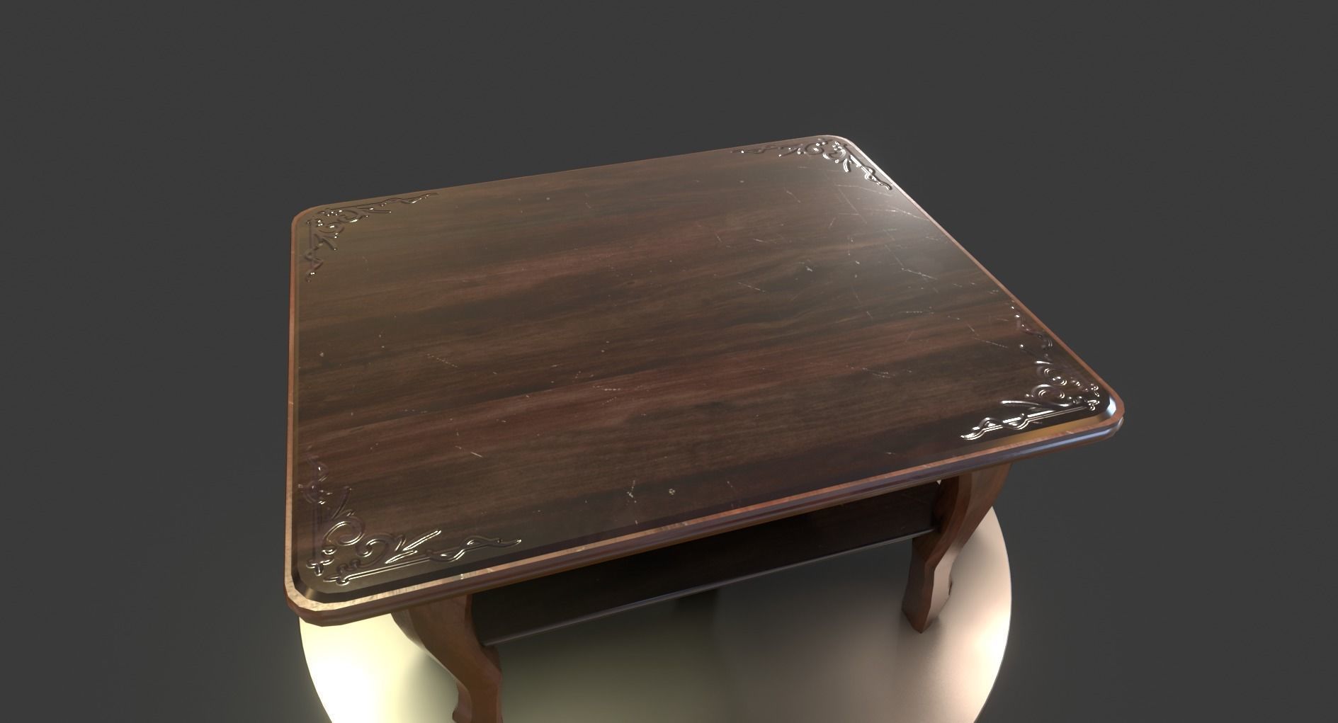 Vintage Wooden Coffee Table Low-poly 3D model_4