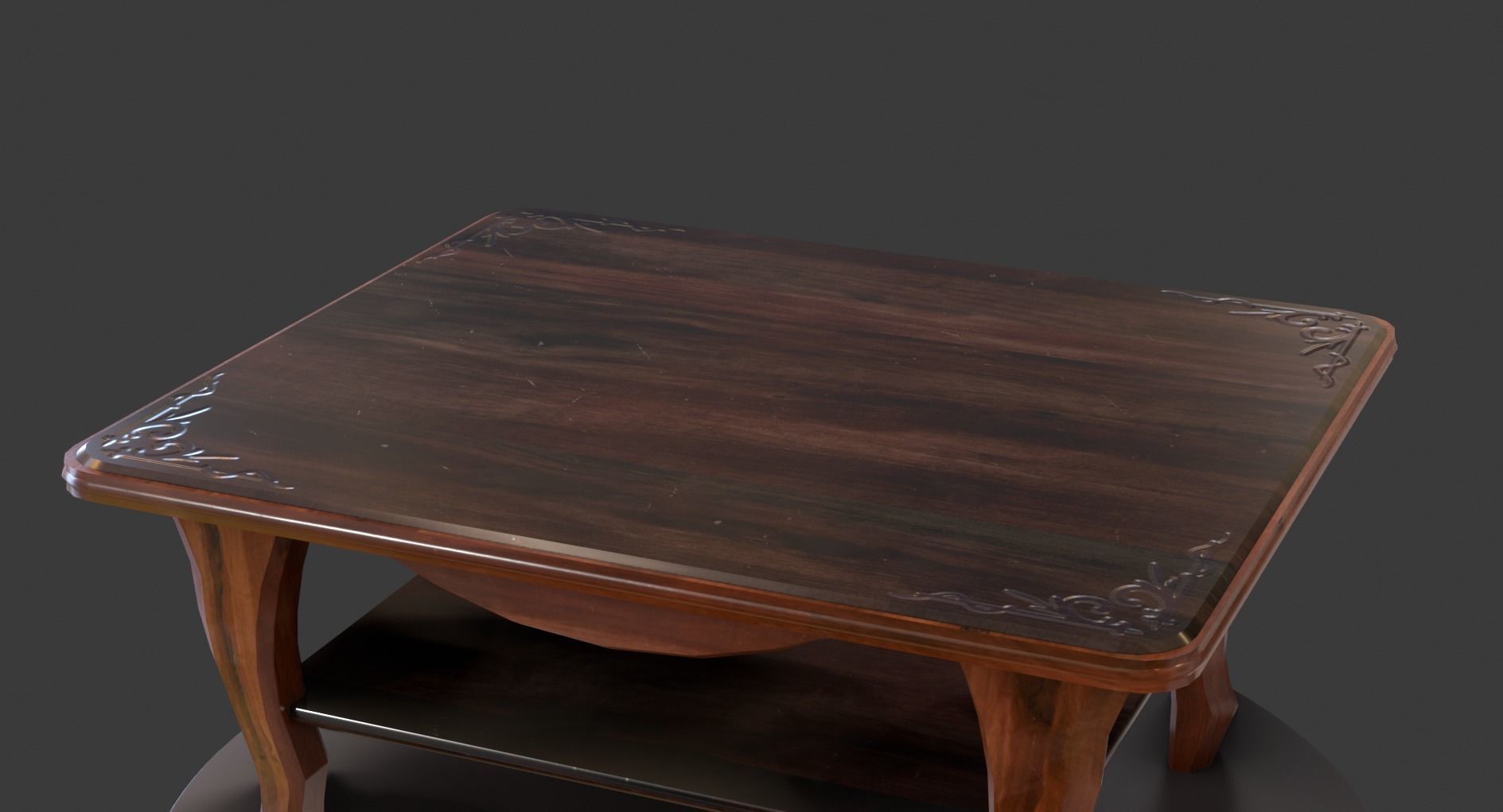 Vintage Wooden Coffee Table Low-poly 3D model_8