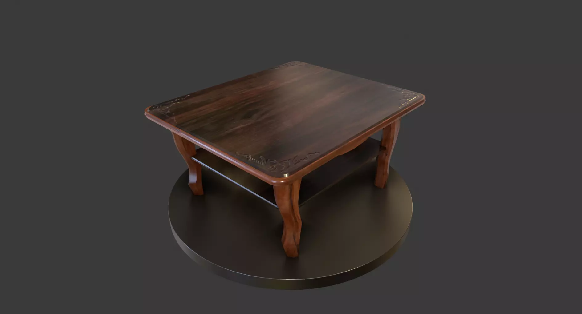 Vintage Wooden Coffee Table Low-poly 3D model_0