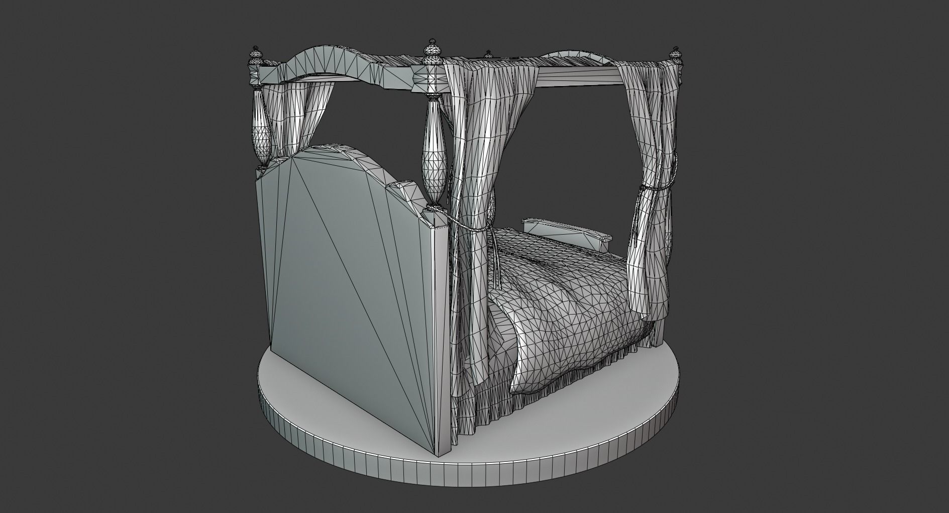 Vintage Bed With Curtains Low-poly 3D model_9