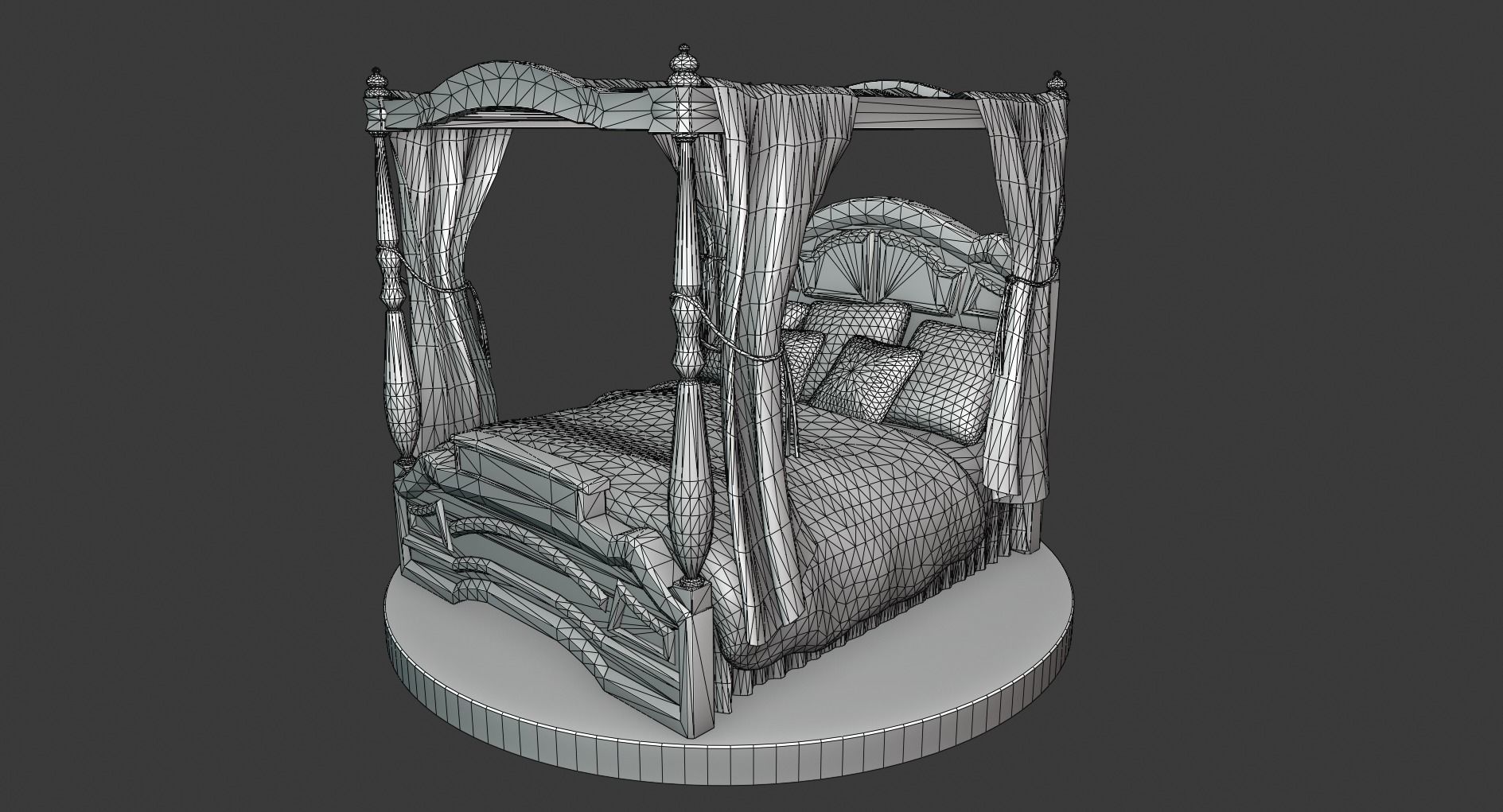 Vintage Bed With Curtains Low-poly 3D model_5