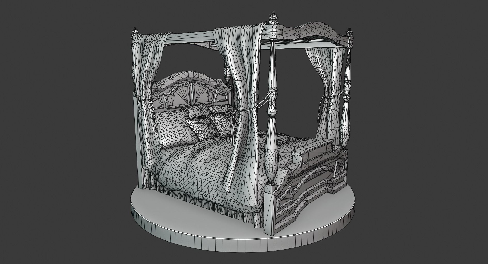 Vintage Bed With Curtains Low-poly 3D model_1