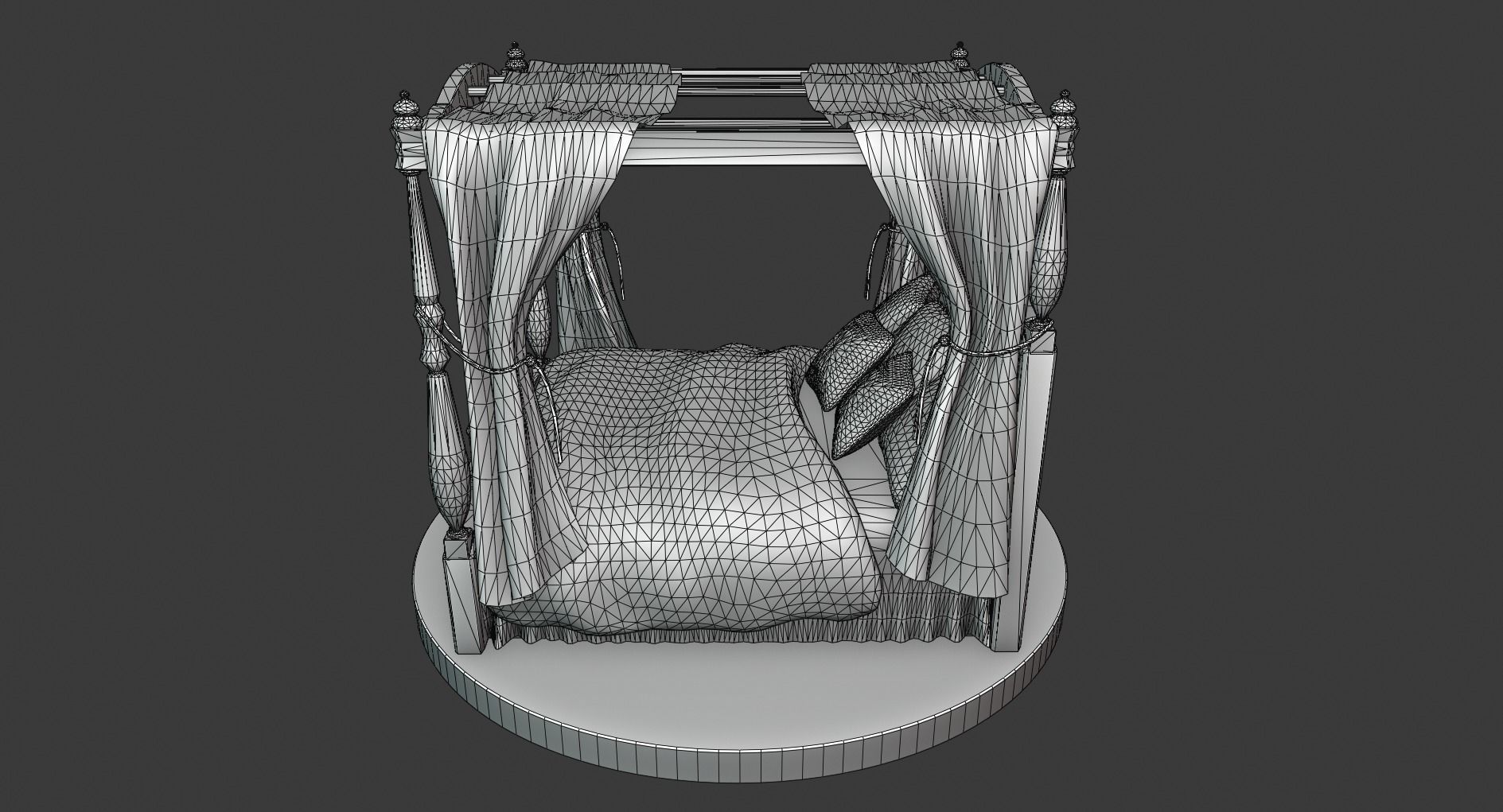 Vintage Bed With Curtains Low-poly 3D model_7