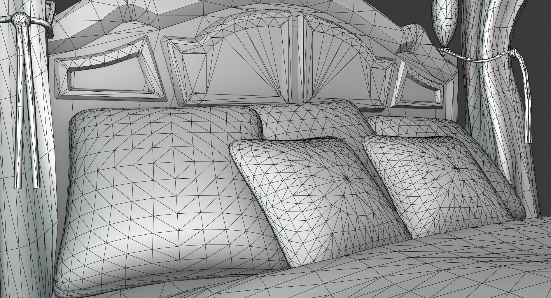 Vintage Bed With Curtains Low-poly 3D model_11