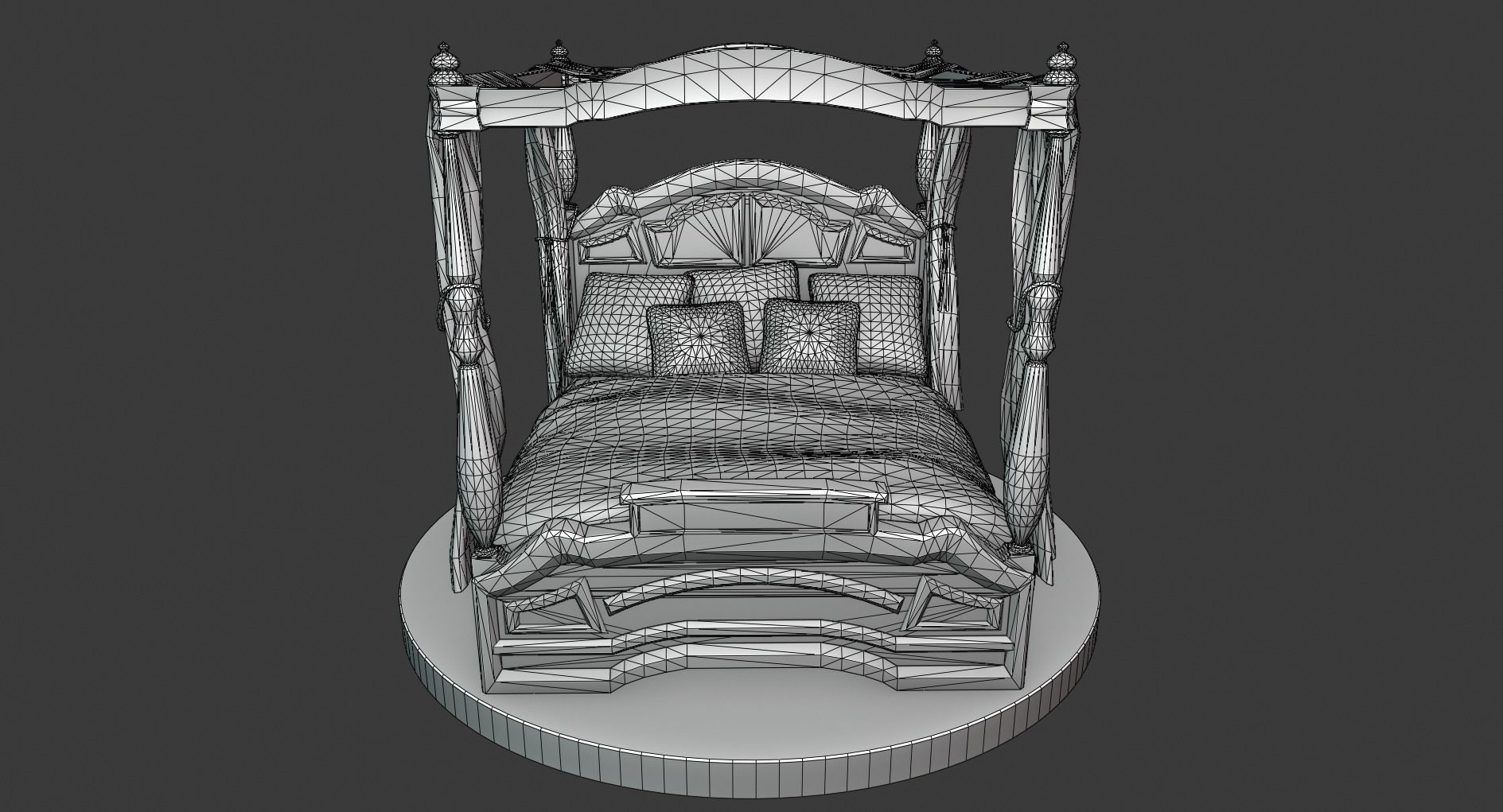 Vintage Bed With Curtains Low-poly 3D model_3
