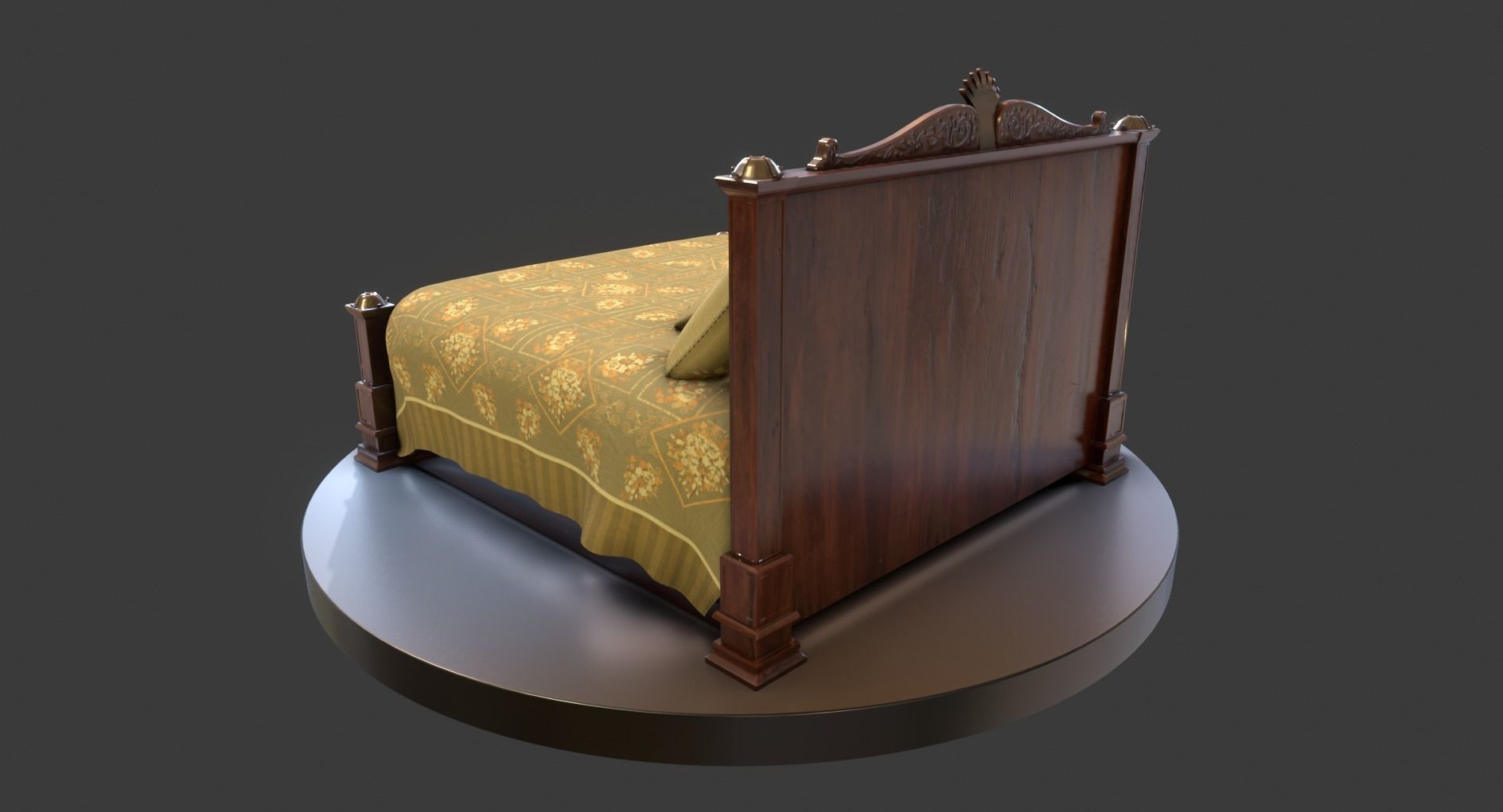 Vintage Wooden Bed Low-poly 3D model_8