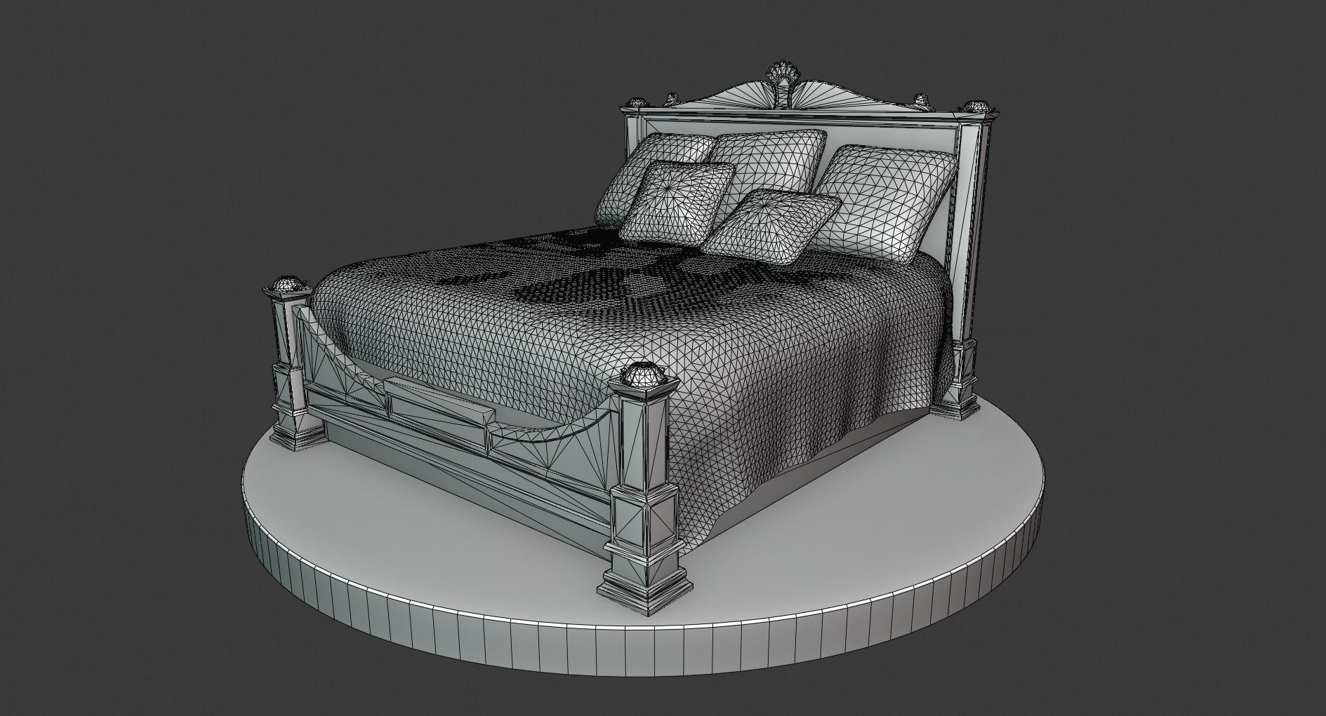 Vintage Wooden Bed Low-poly 3D model_5