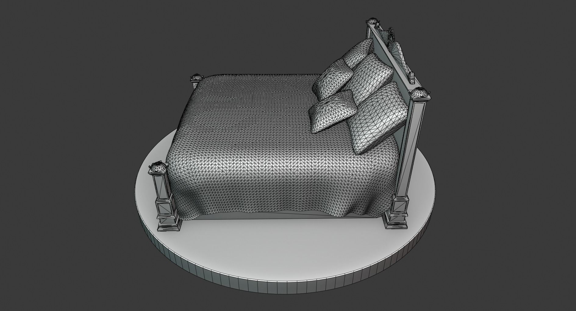 Vintage Wooden Bed Low-poly 3D model_7