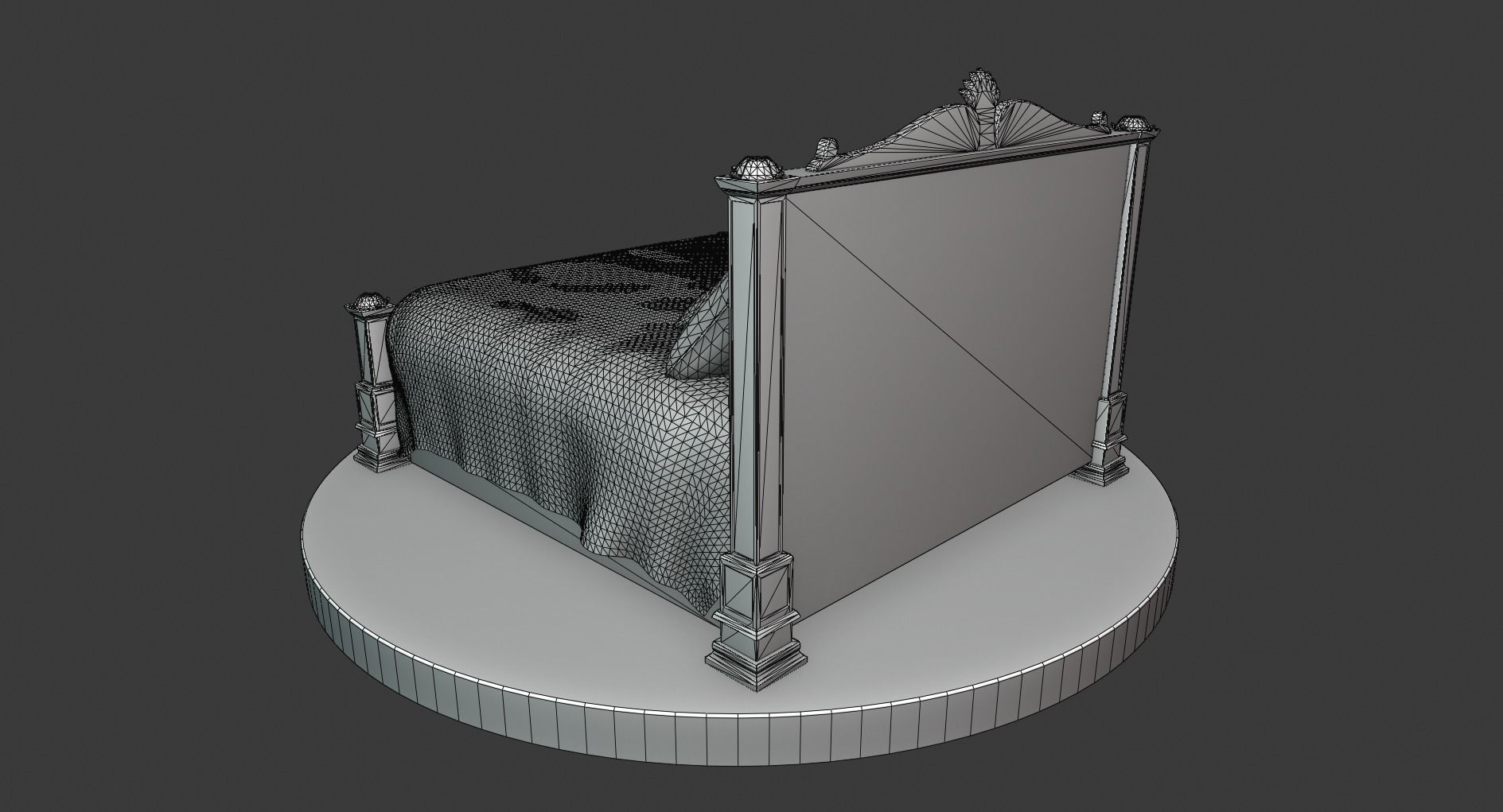 Vintage Wooden Bed Low-poly 3D model_9