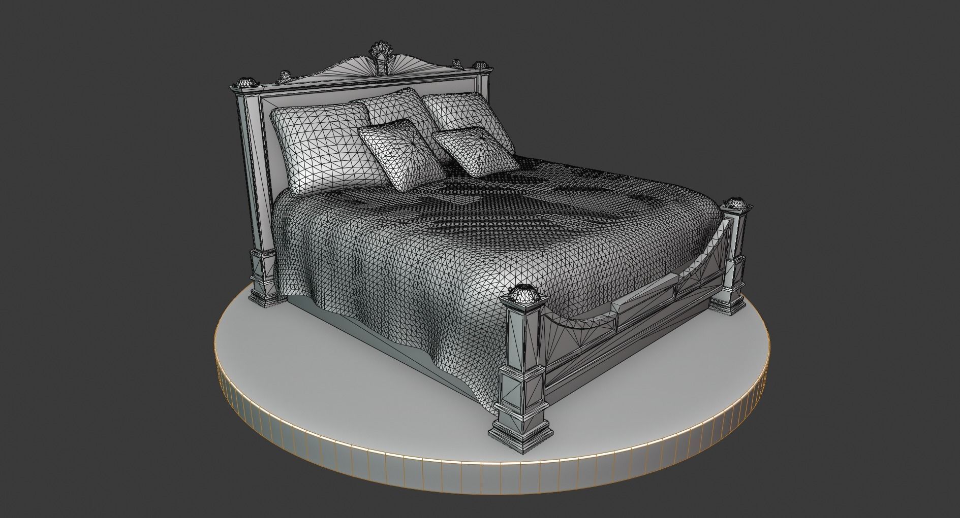 Vintage Wooden Bed Low-poly 3D model_1