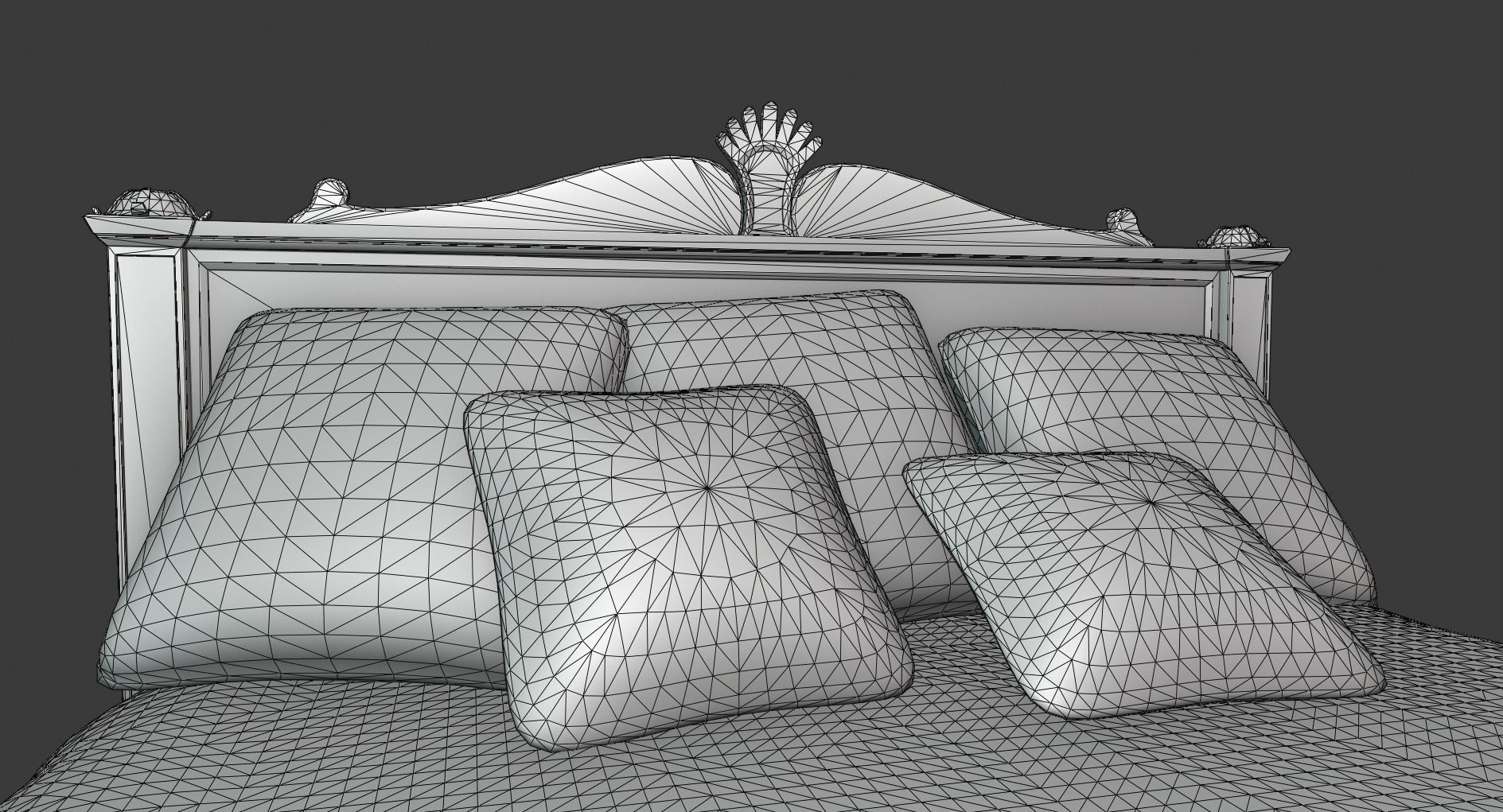 Vintage Wooden Bed Low-poly 3D model_11
