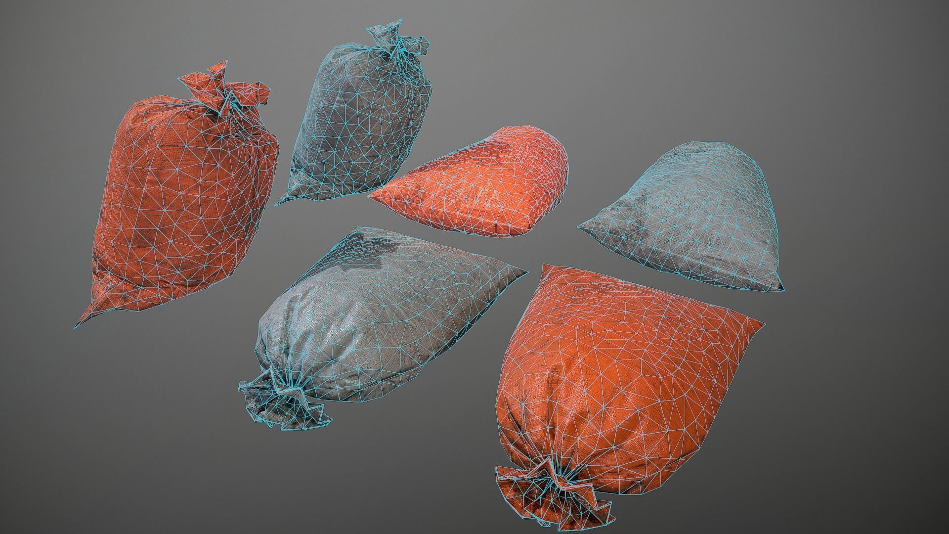 Old Sandbags - mini set Low-poly 3D model_7