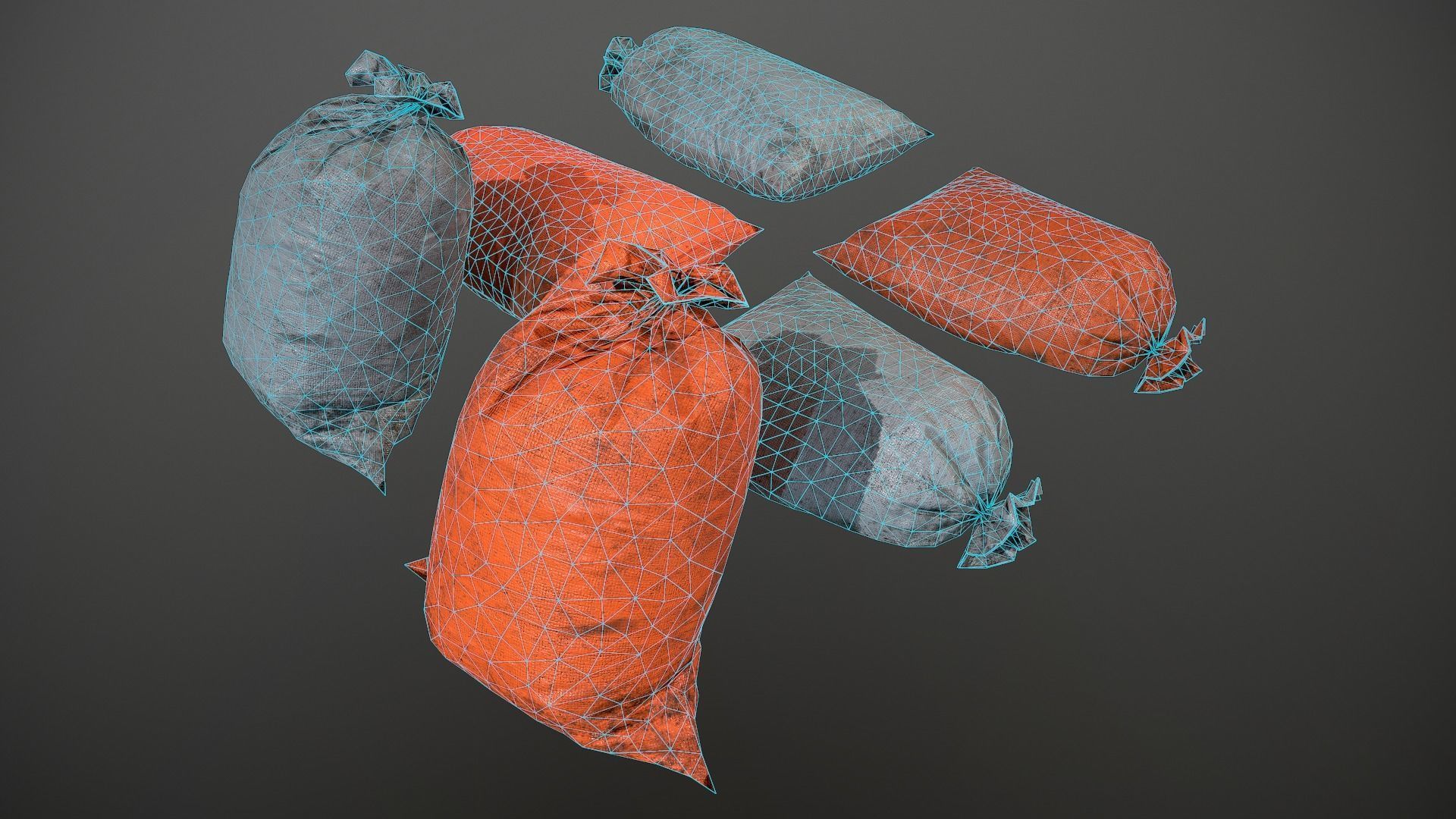 Old Sandbags - mini set Low-poly 3D model_8