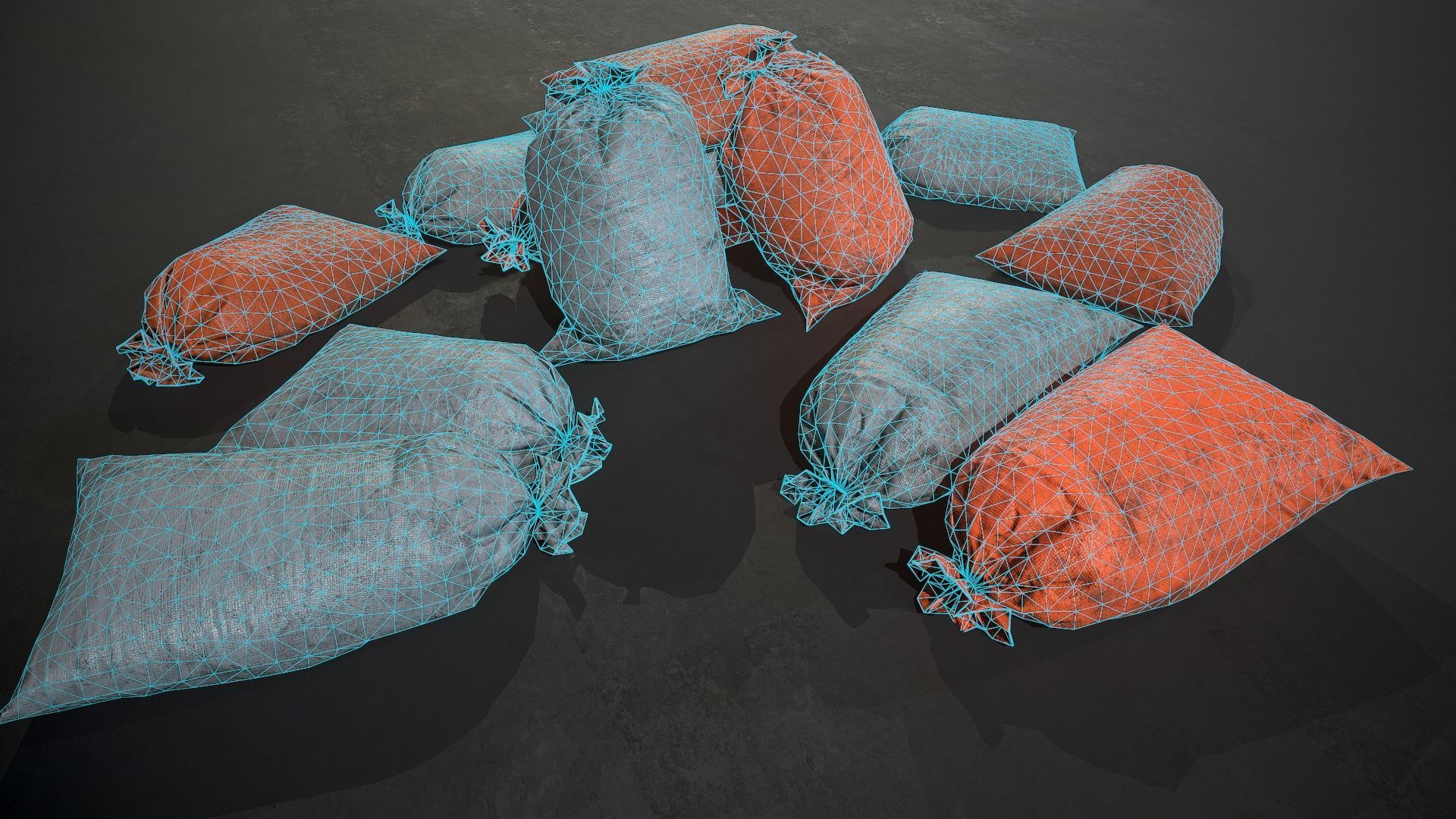Old Sandbags - mini set Low-poly 3D model_9