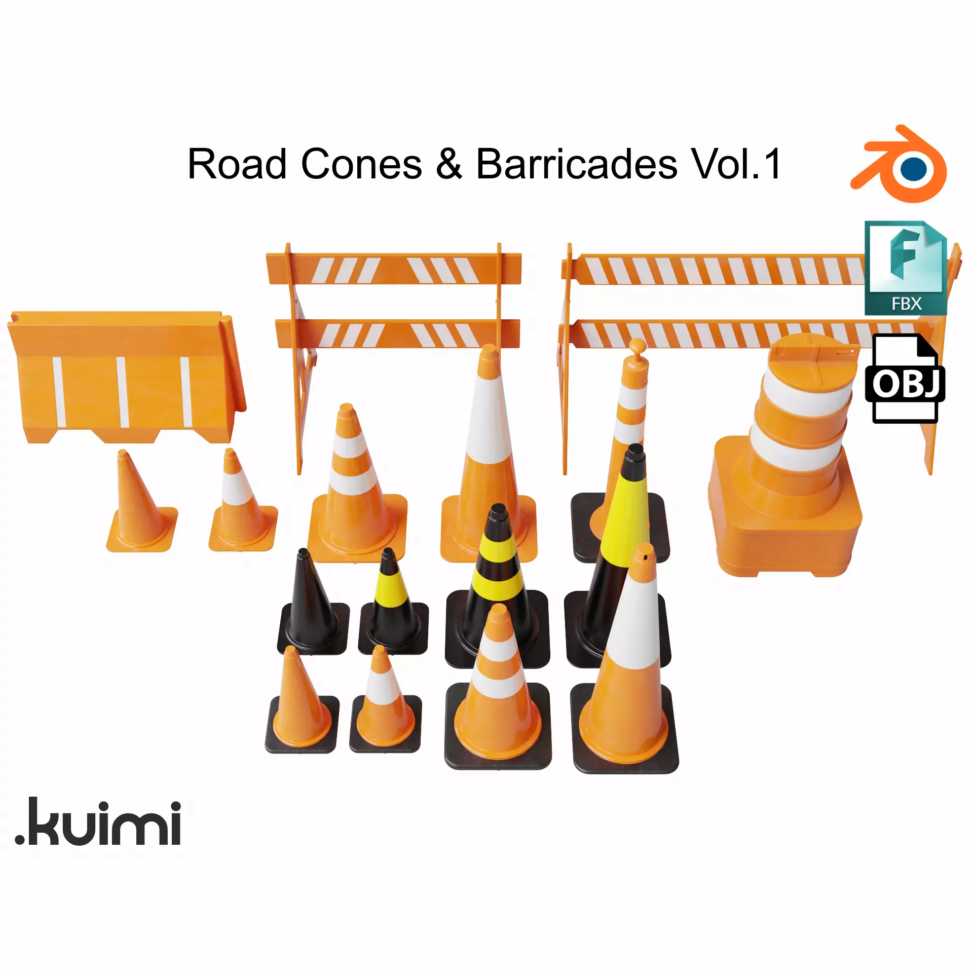 Road Cones and Barricades Vol 1 3D Model Collection_0