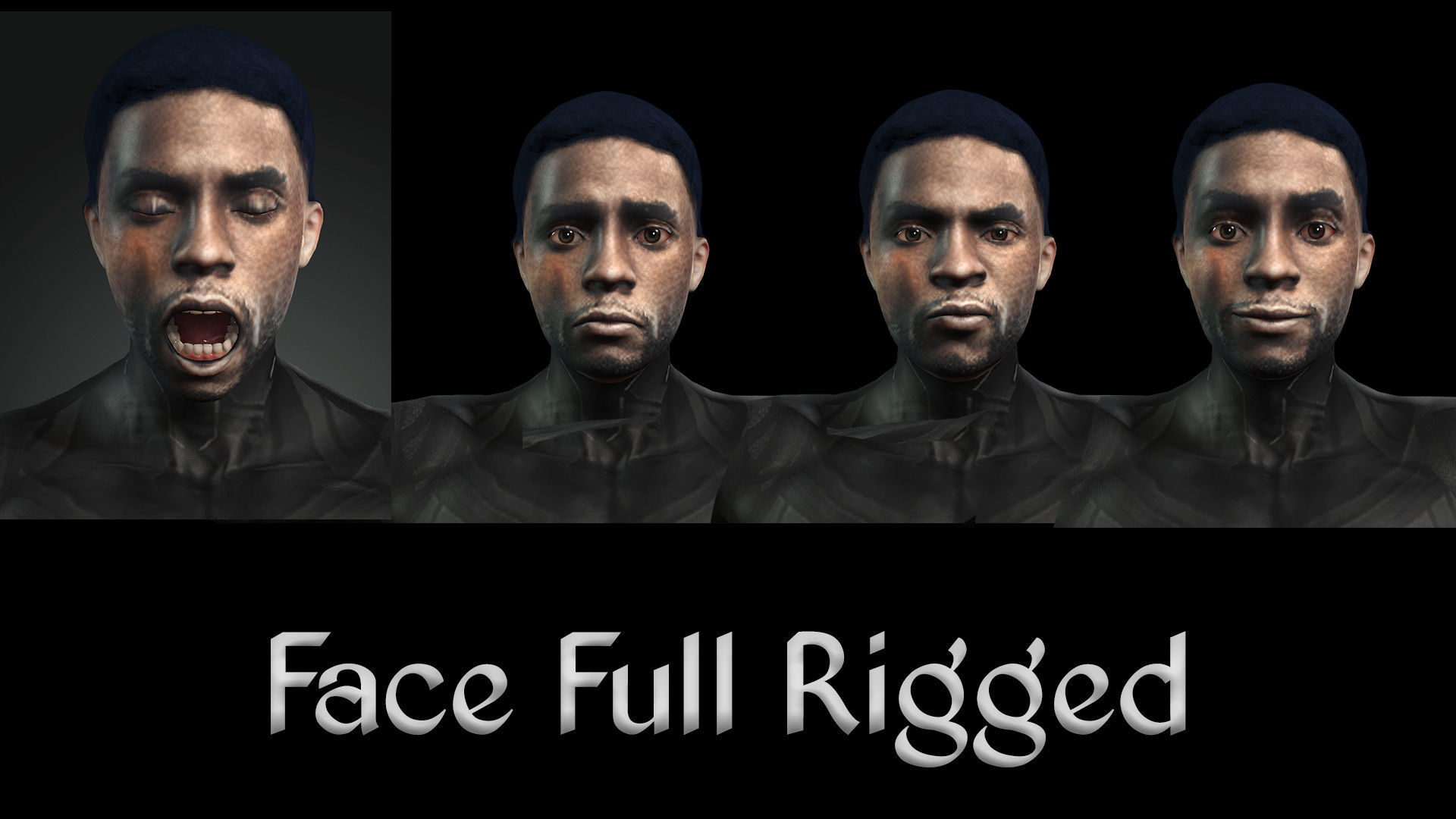 Black Panther - Chadwick Boseman Full Rigged with Face Rig 3D model_1