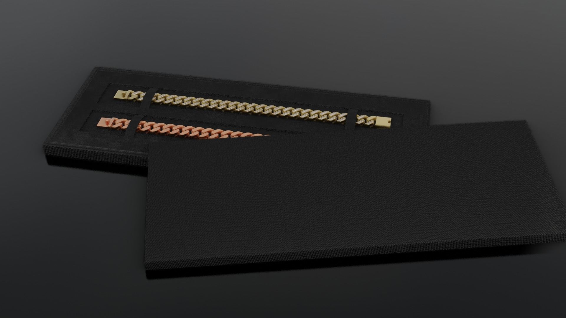 Cuban Bracelet With Diamonds and Rose Gold 3D print model_8