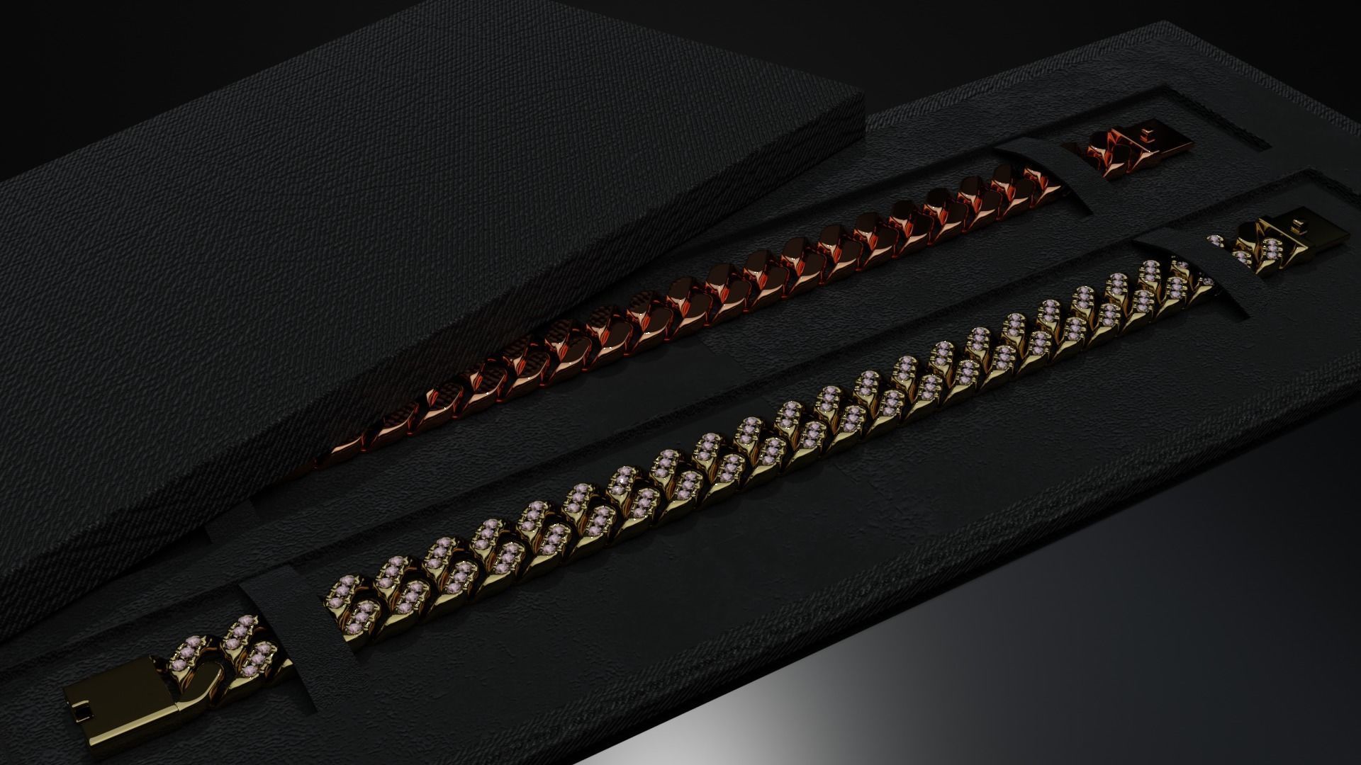 Cuban Bracelet With Diamonds and Rose Gold 3D print model_2