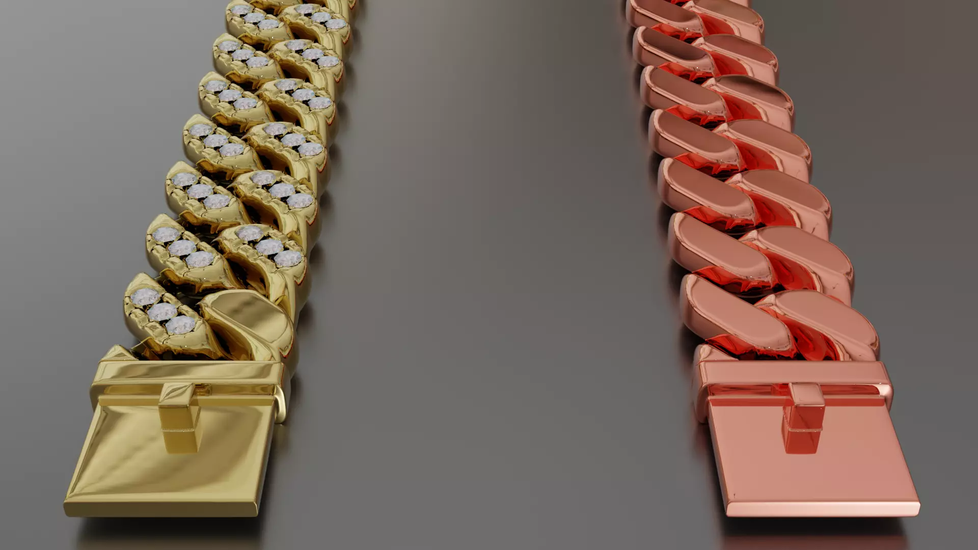 Cuban Bracelet With Diamonds and Rose Gold 3D print model_0