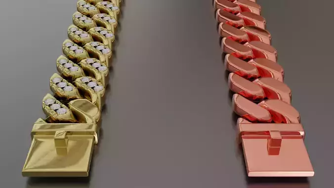 Cuban Bracelet With Diamonds and Rose Gold 3D print model