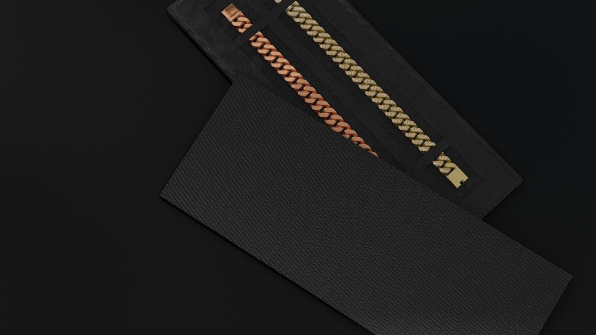 Cuban Bracelet With Diamonds and Rose Gold 3D print model_9