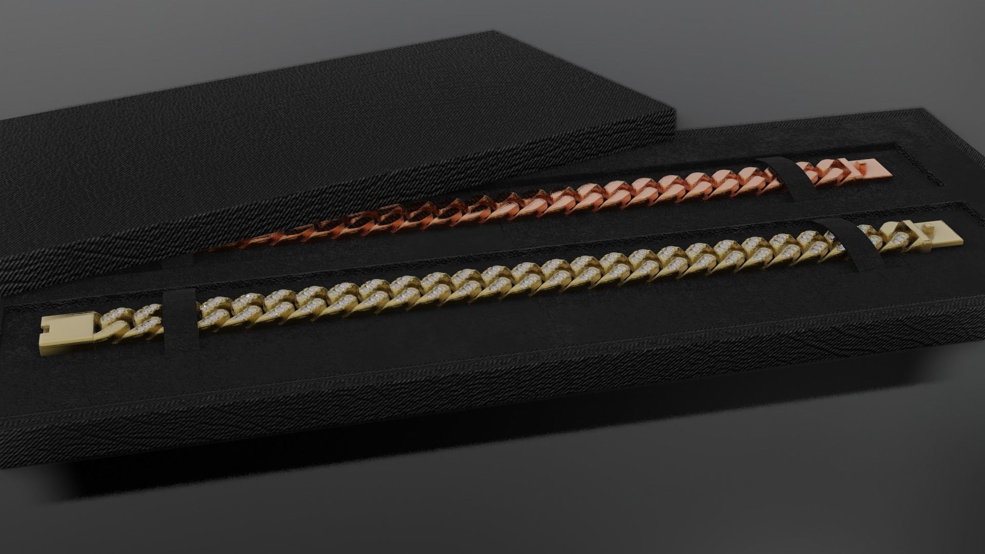 Cuban Bracelet With Diamonds and Rose Gold 3D print model_11