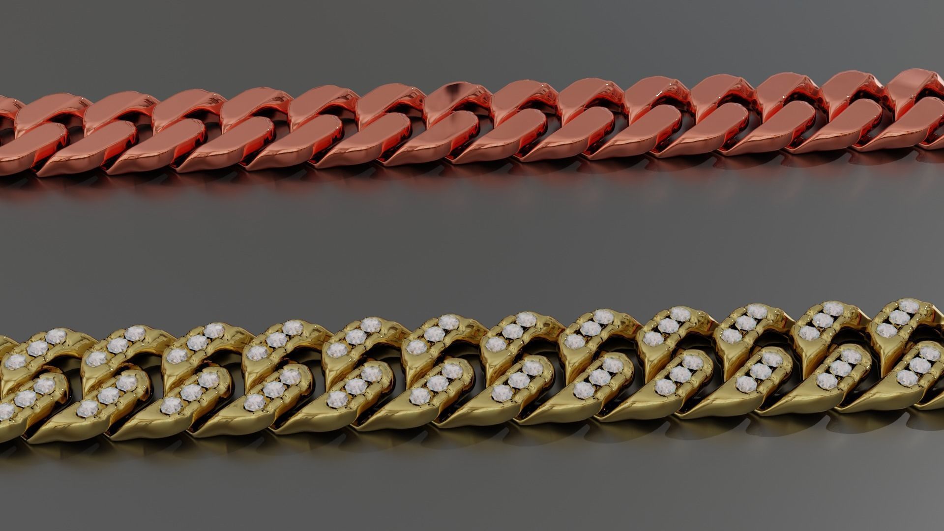 Cuban Bracelet With Diamonds and Rose Gold 3D print model_3